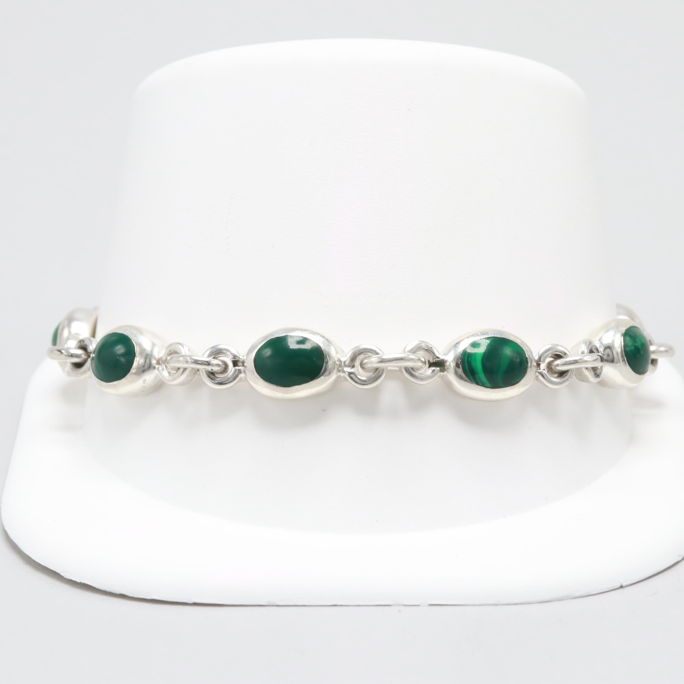 950 Silver Imitation Malachite Link Bracelet