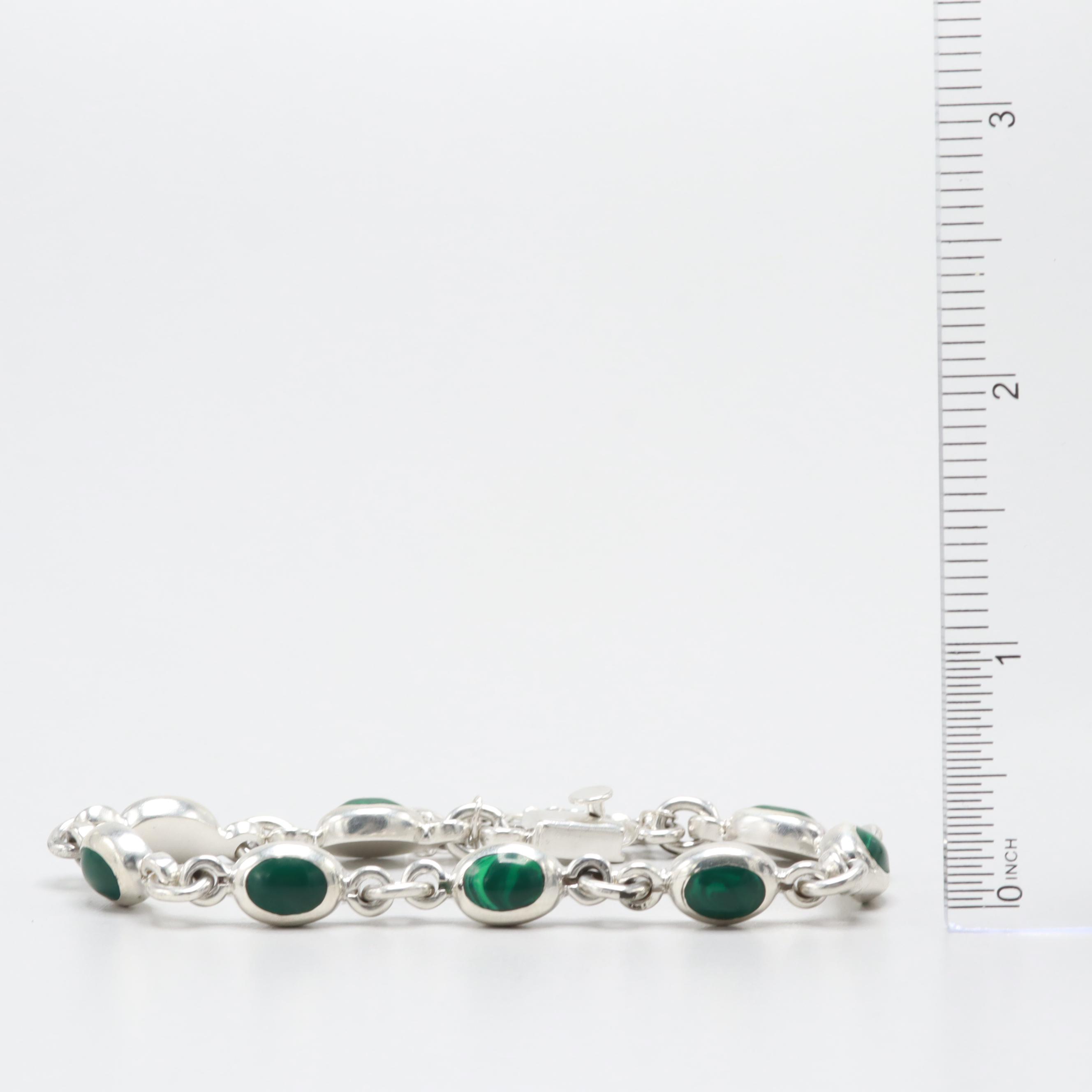 950 Silver Imitation Malachite Link Bracelet