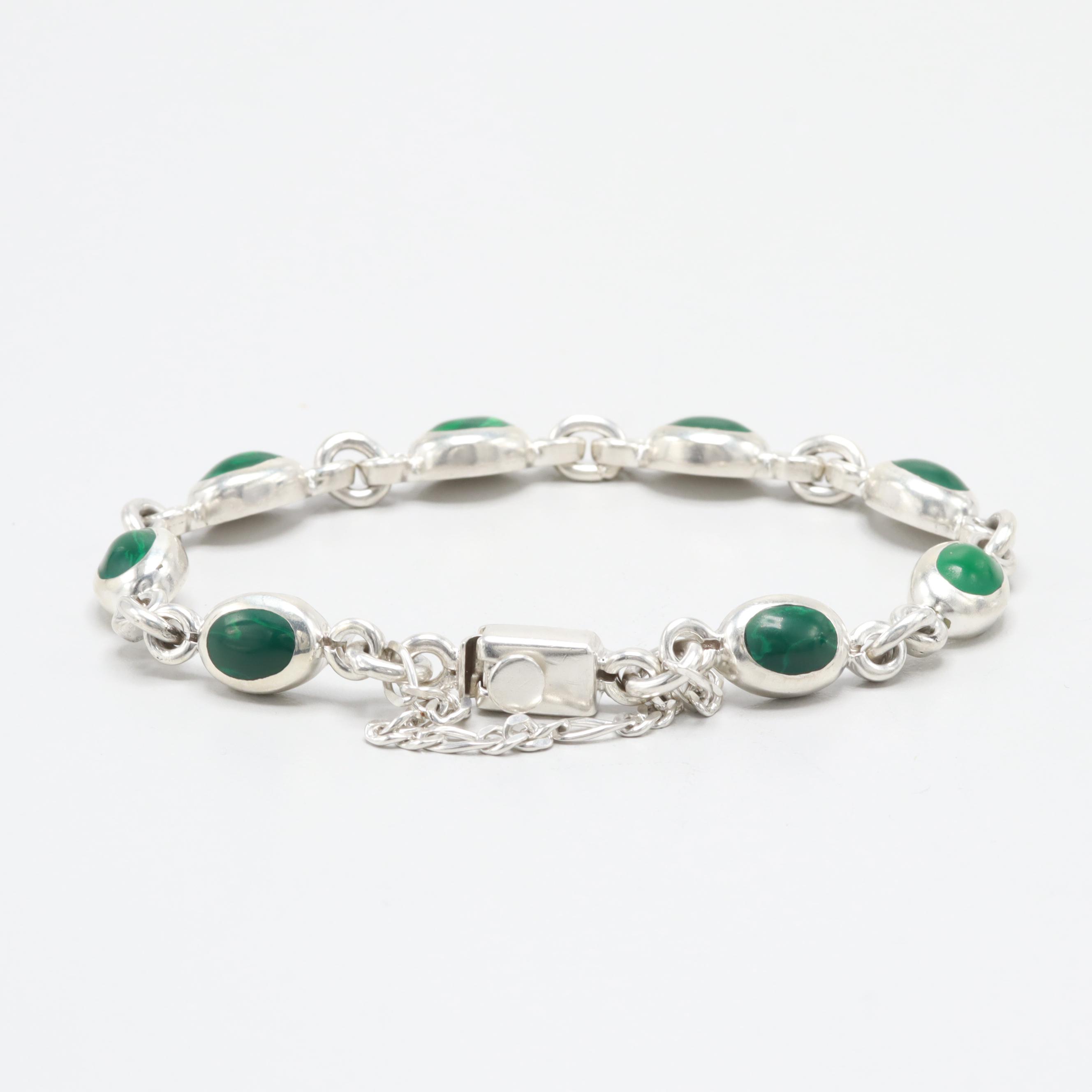 950 Silver Imitation Malachite Link Bracelet