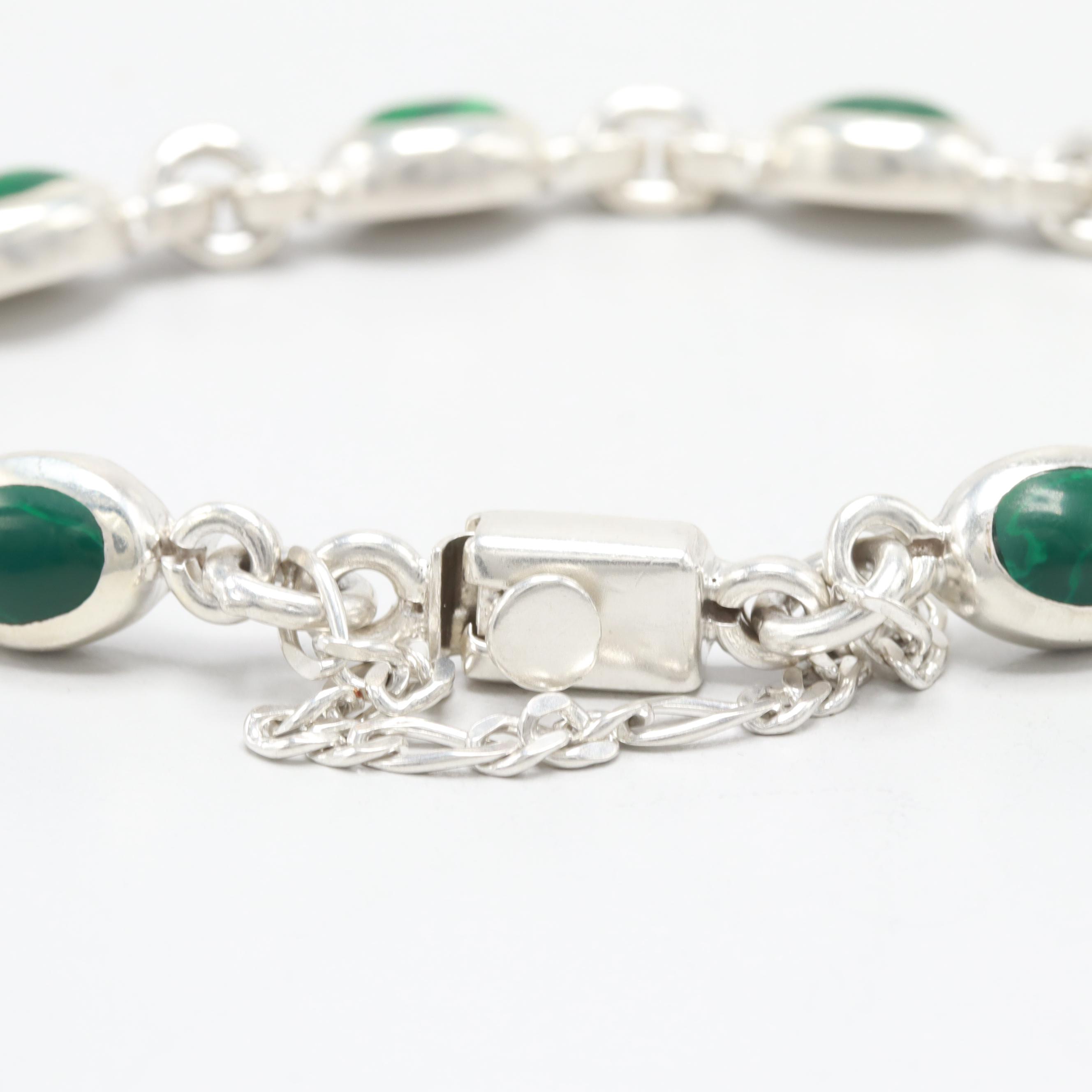 950 Silver Imitation Malachite Link Bracelet