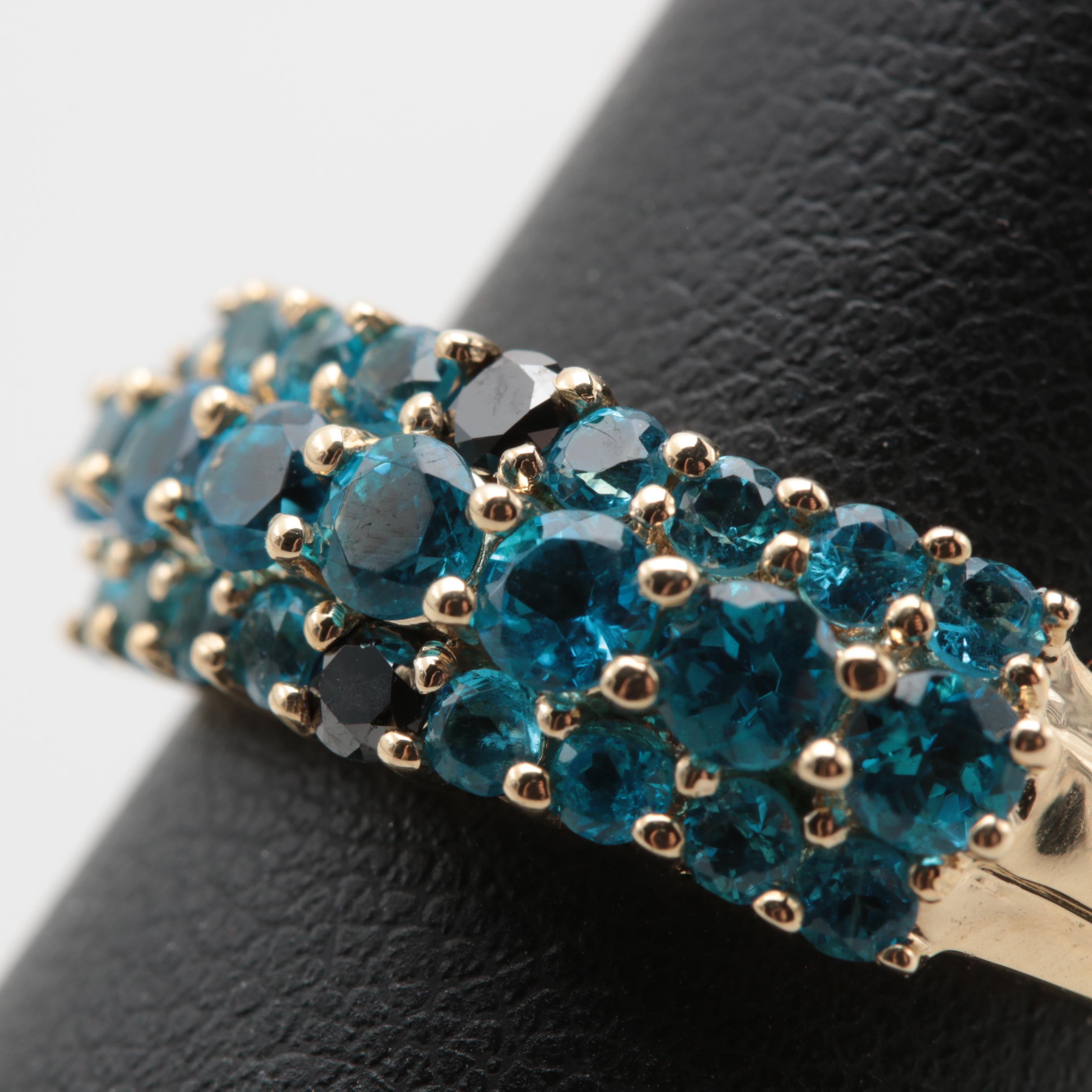 14K Yellow Gold Black Diamond and Apatite Ring