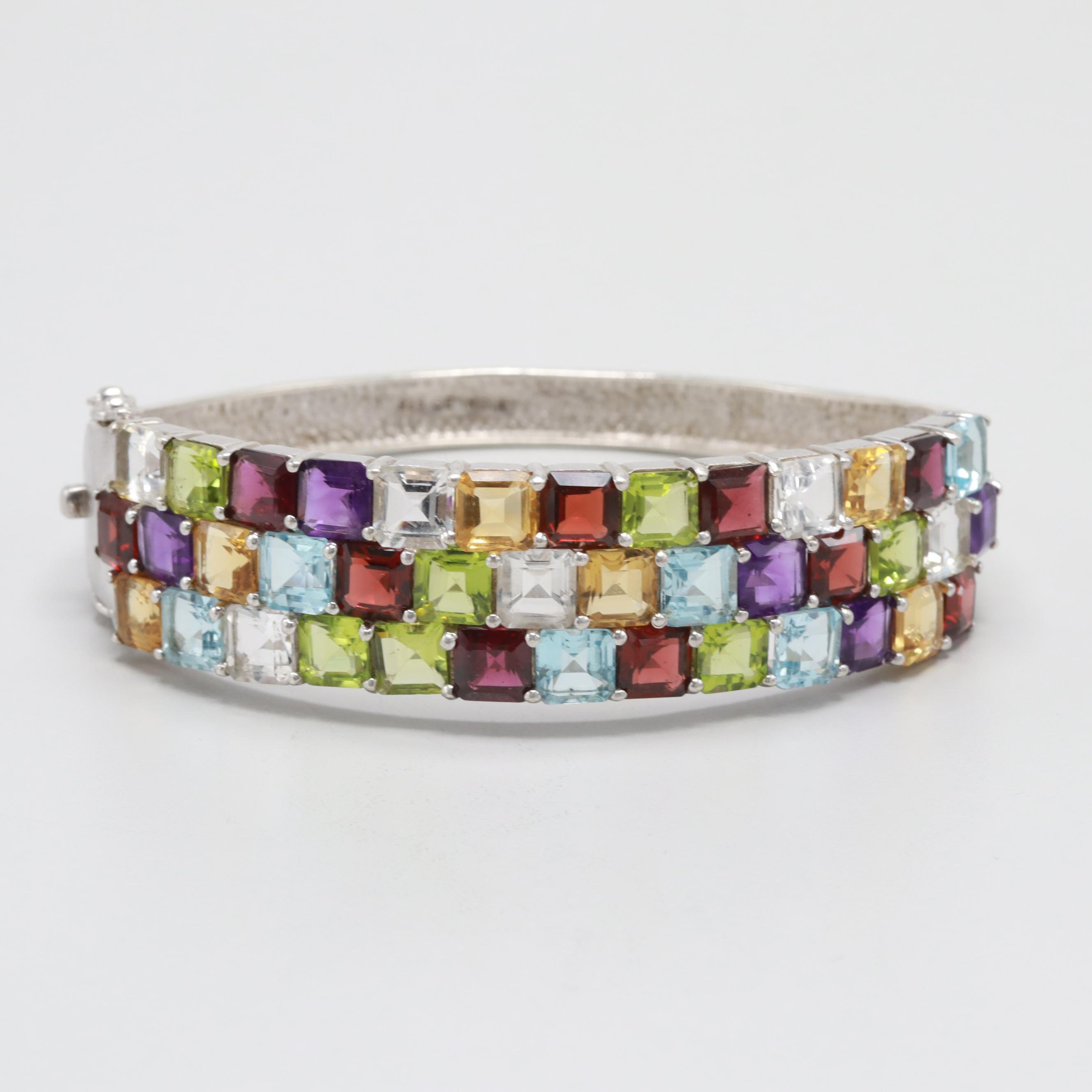 Sterling Silver Peridot, Garnet, Quartz, Amethyst, Citrine and Topaz Bracelet