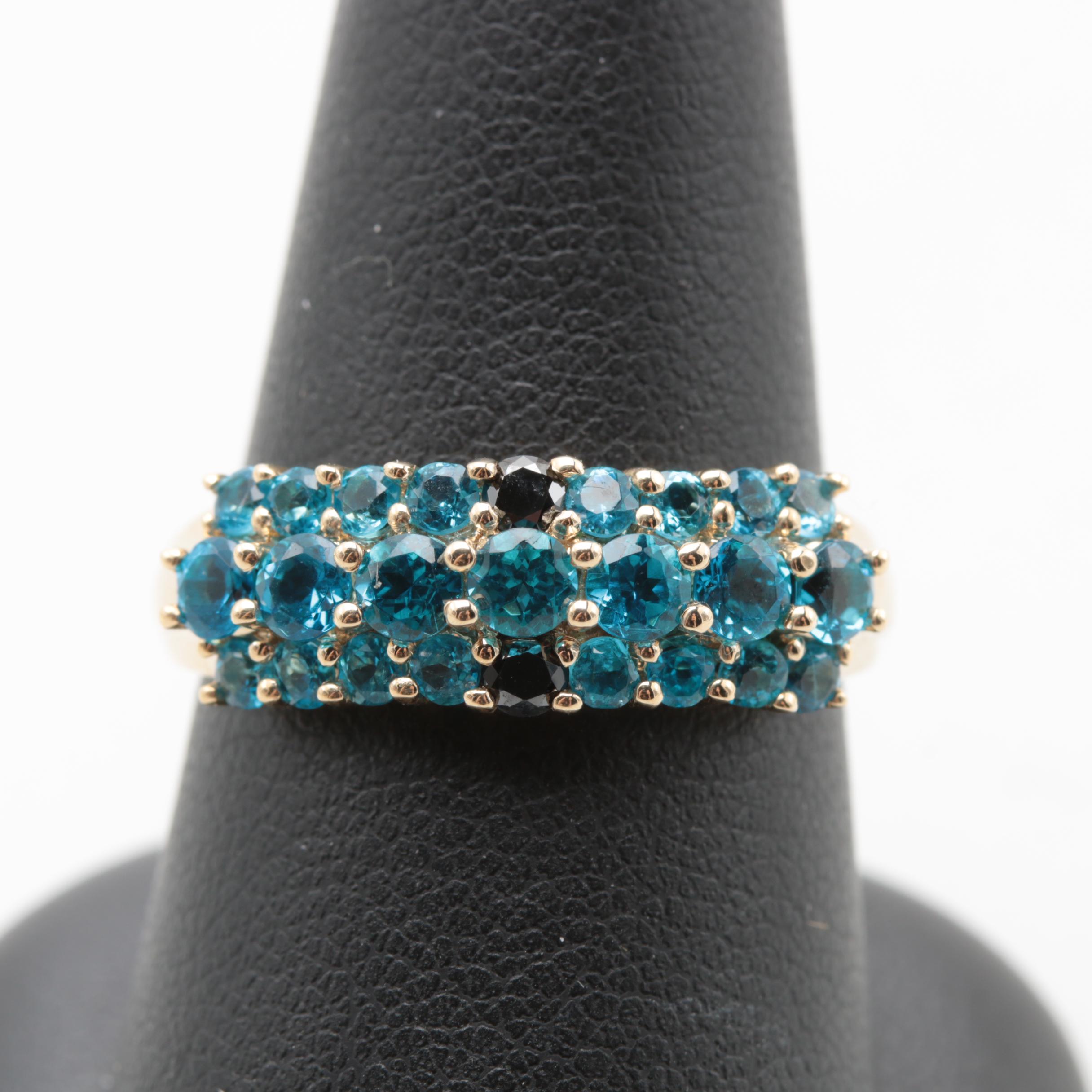 14K Yellow Gold Black Diamond and Apatite Ring