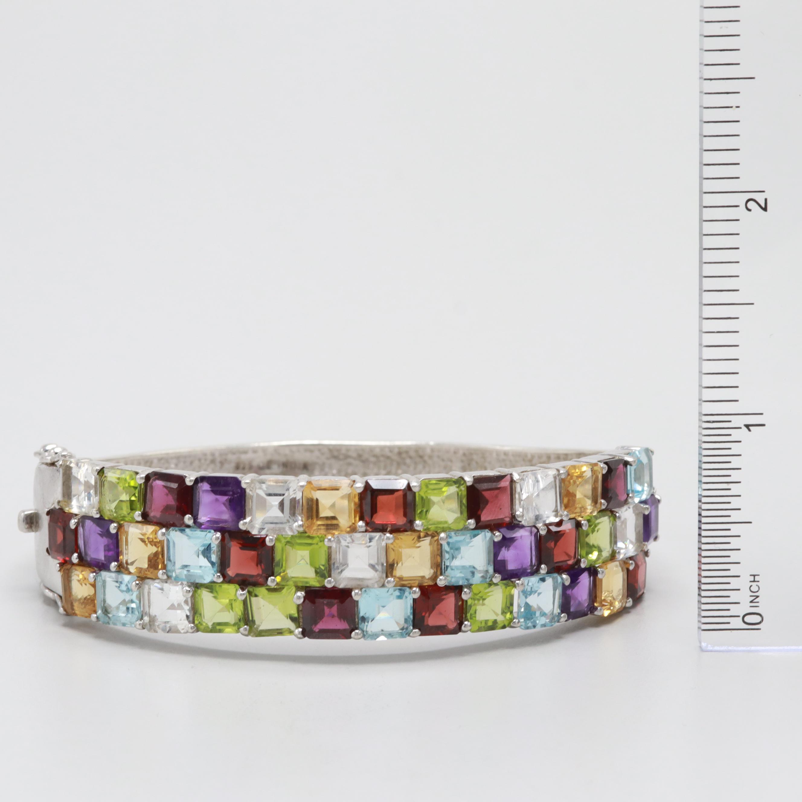 Sterling Silver Peridot, Garnet, Quartz, Amethyst, Citrine and Topaz Bracelet
