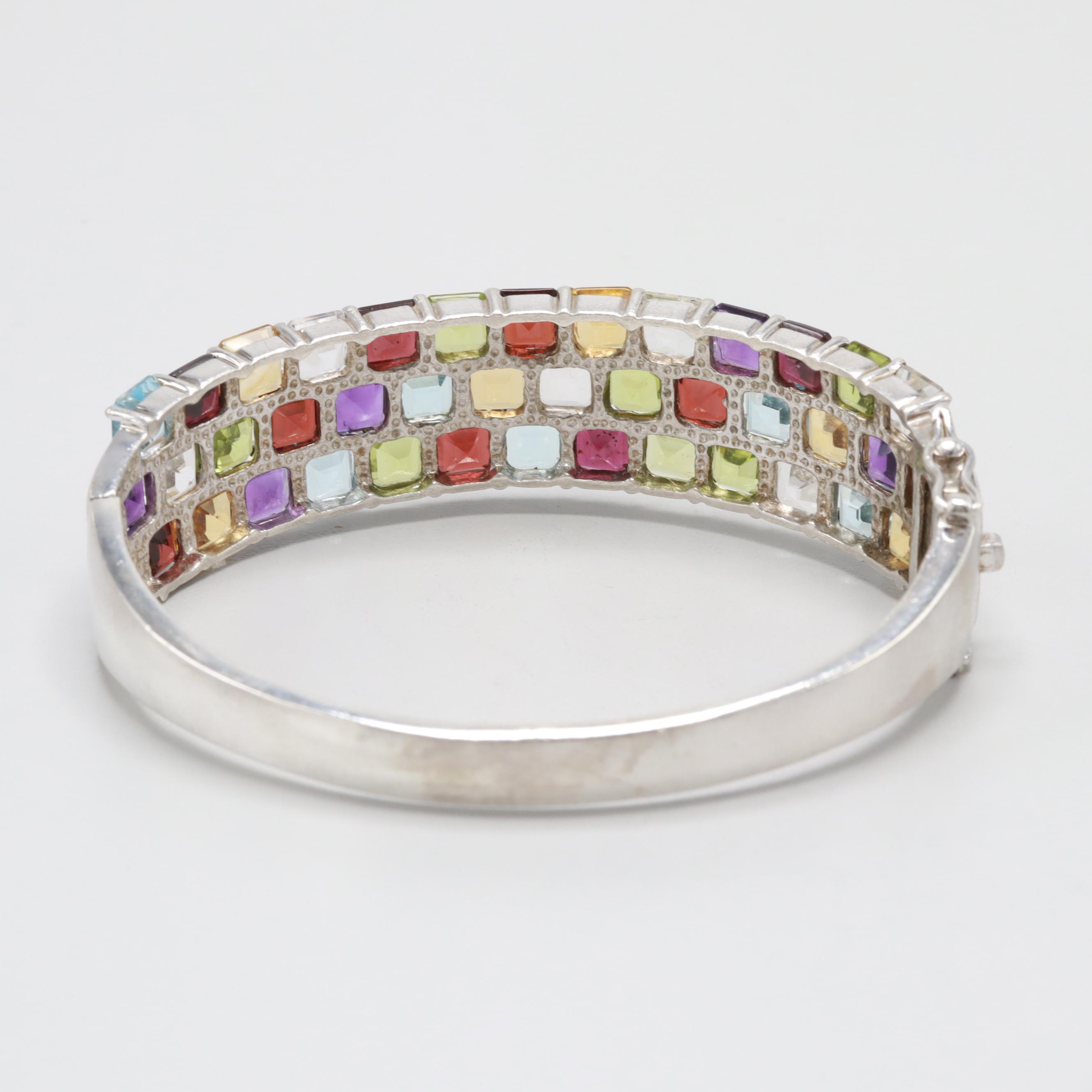 Sterling Silver Peridot, Garnet, Quartz, Amethyst, Citrine and Topaz Bracelet