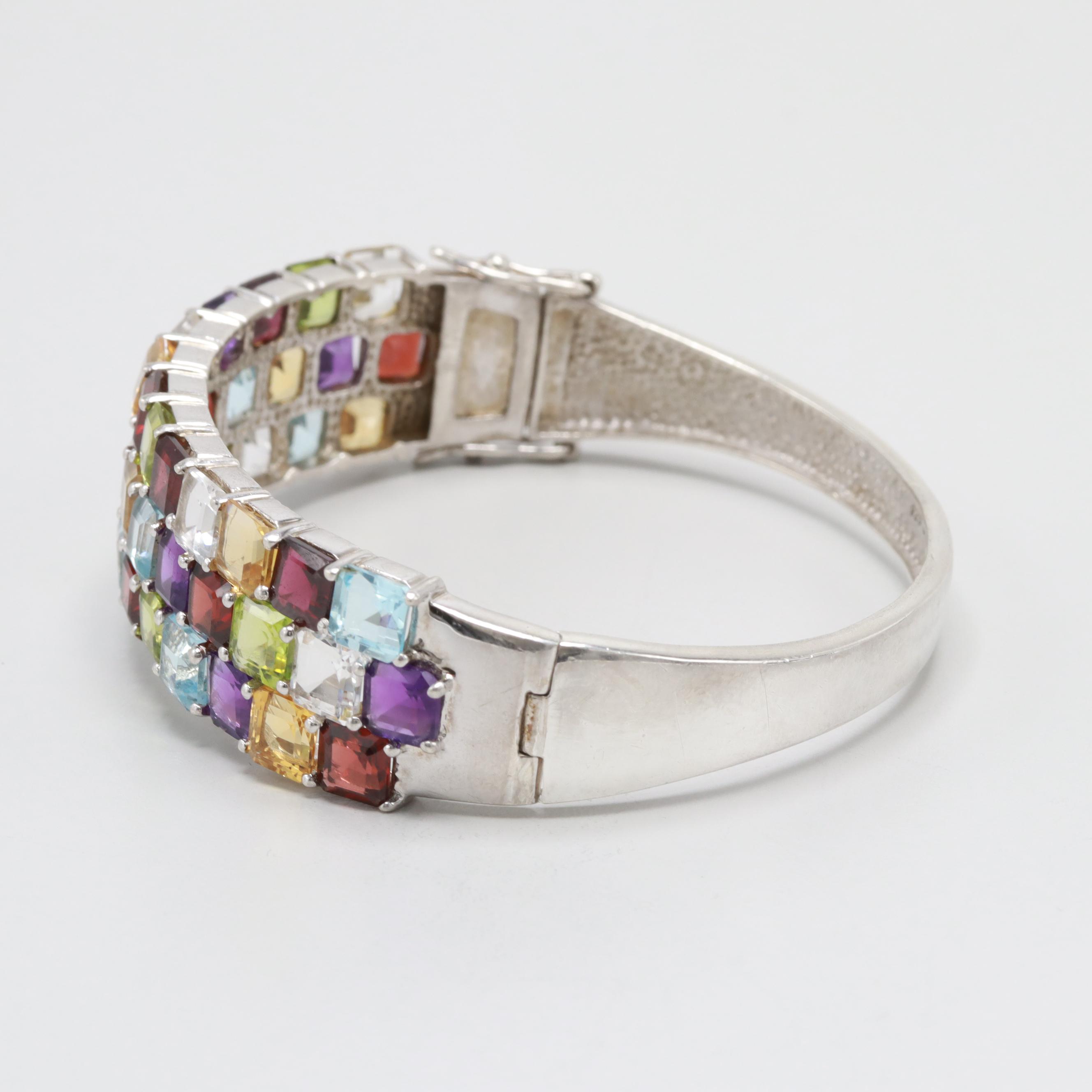 Sterling Silver Peridot, Garnet, Quartz, Amethyst, Citrine and Topaz Bracelet