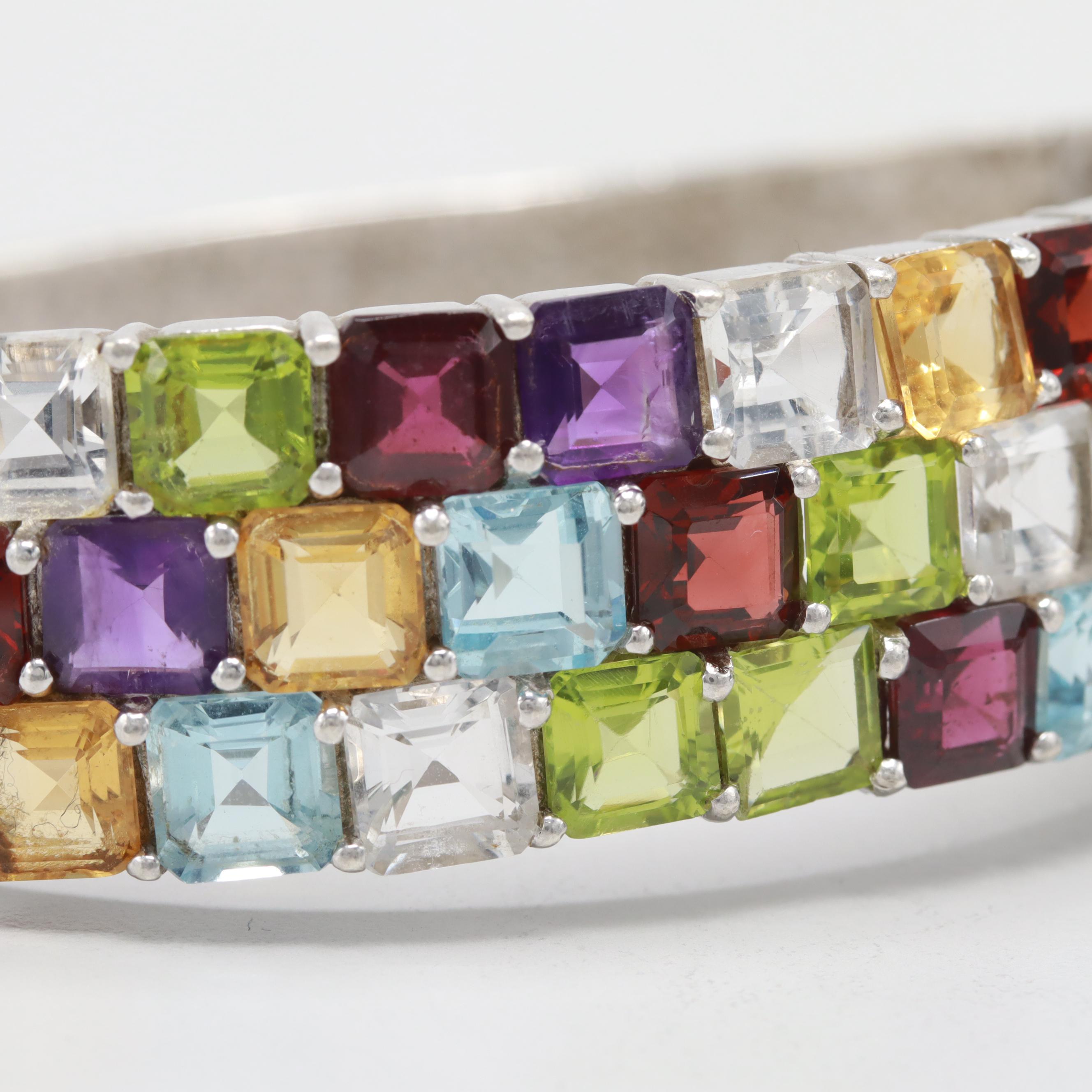 Sterling Silver Peridot, Garnet, Quartz, Amethyst, Citrine and Topaz Bracelet