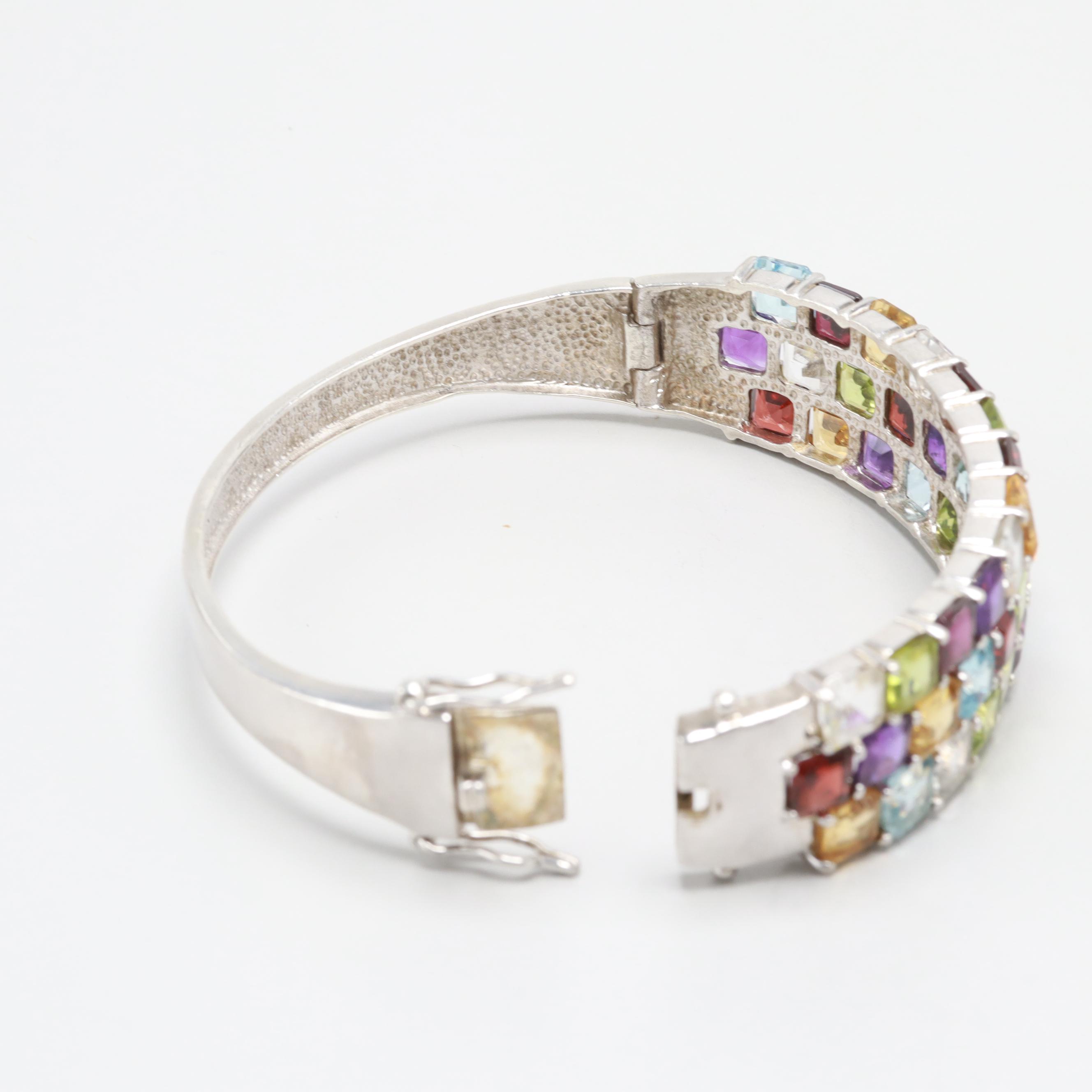 Sterling Silver Peridot, Garnet, Quartz, Amethyst, Citrine and Topaz Bracelet