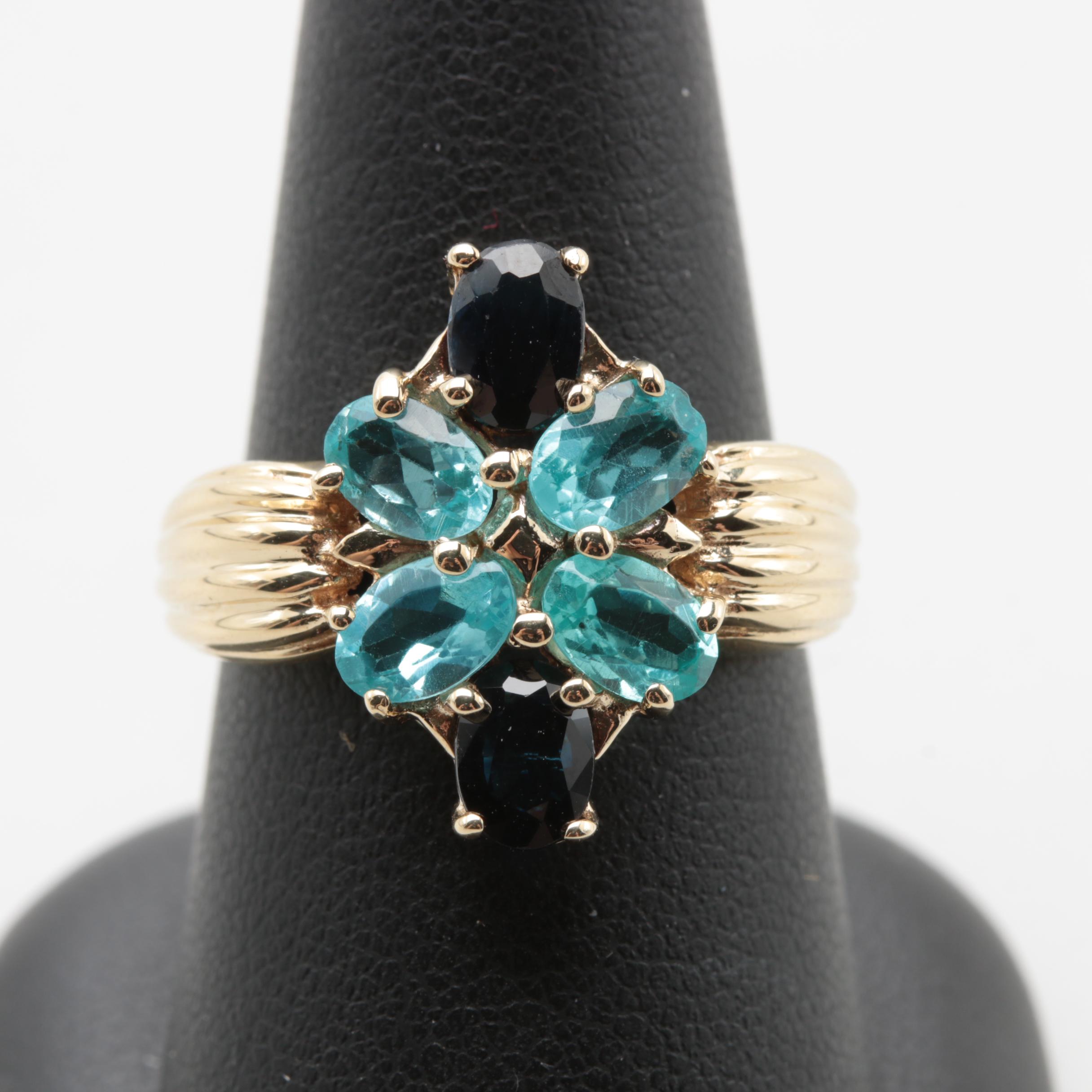 14K Yellow Gold Sapphire and Apatite Ring