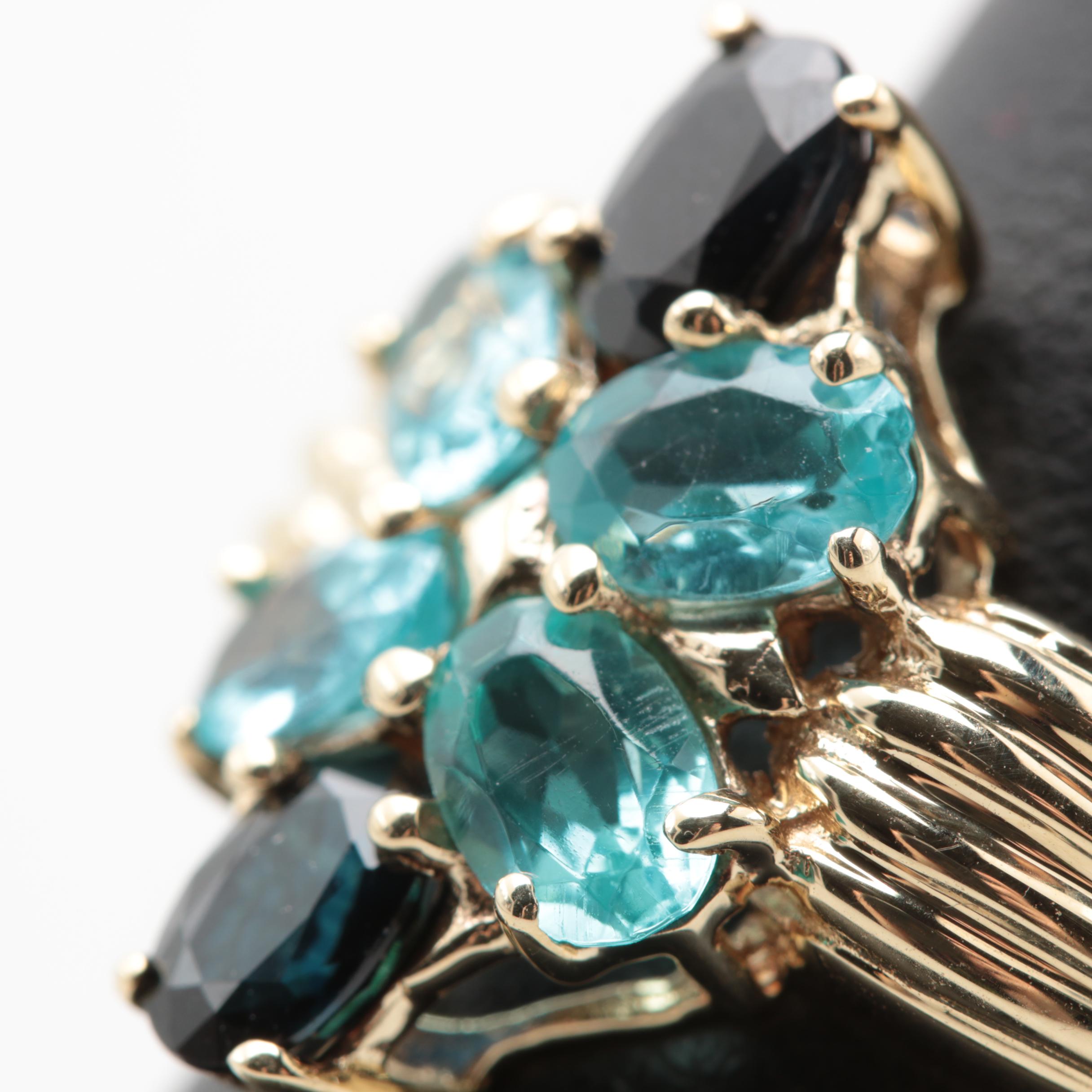 14K Yellow Gold Sapphire and Apatite Ring