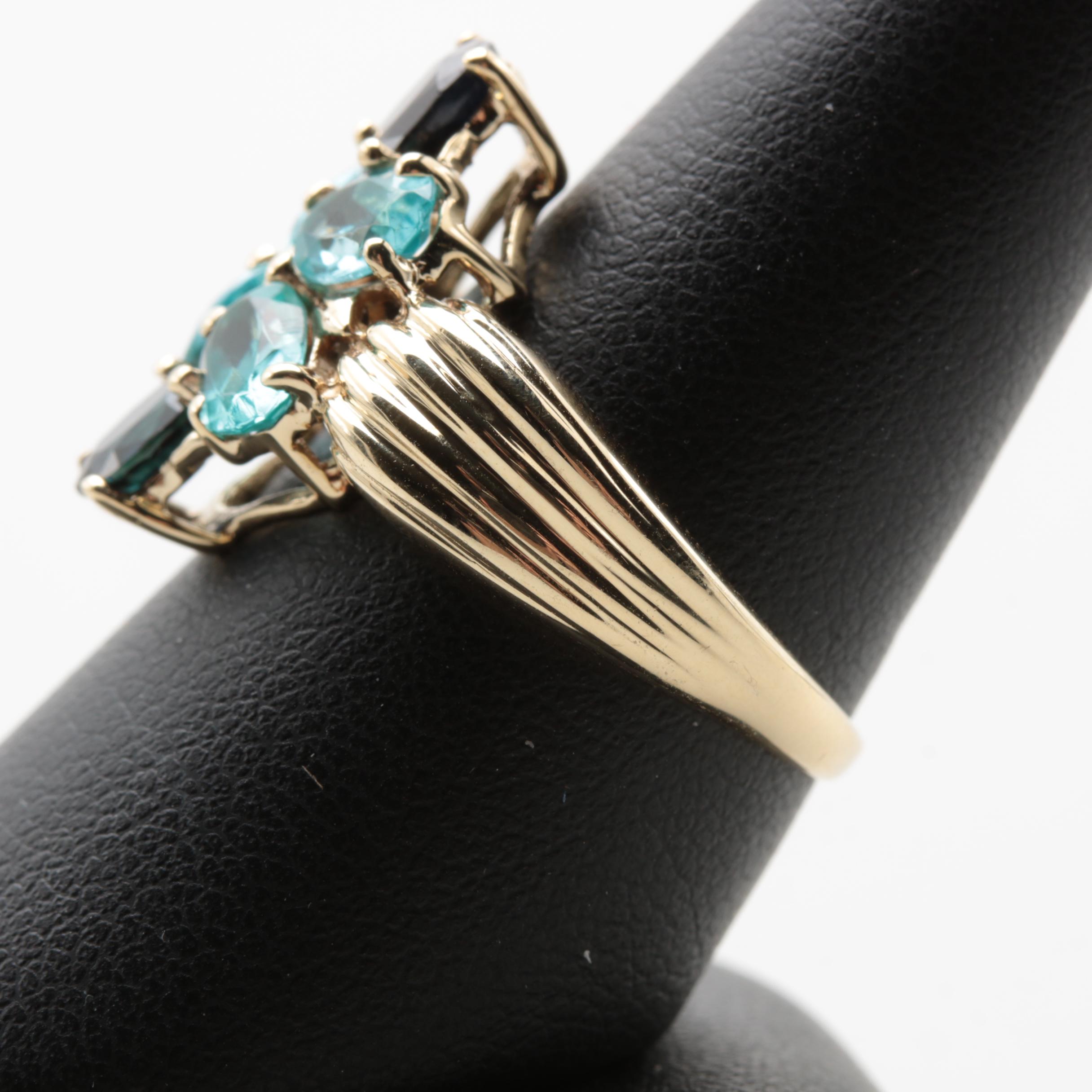 14K Yellow Gold Sapphire and Apatite Ring