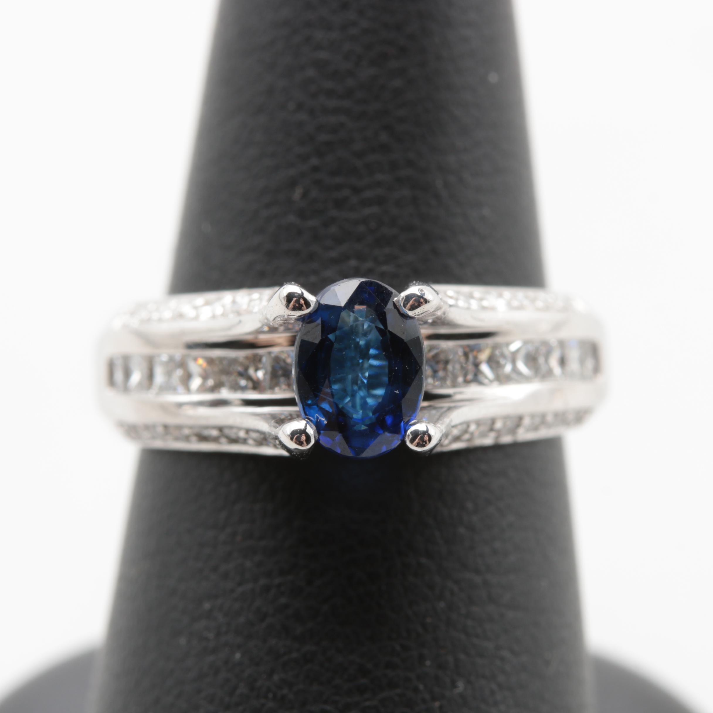 14K White Gold Sapphire and Diamond Ring