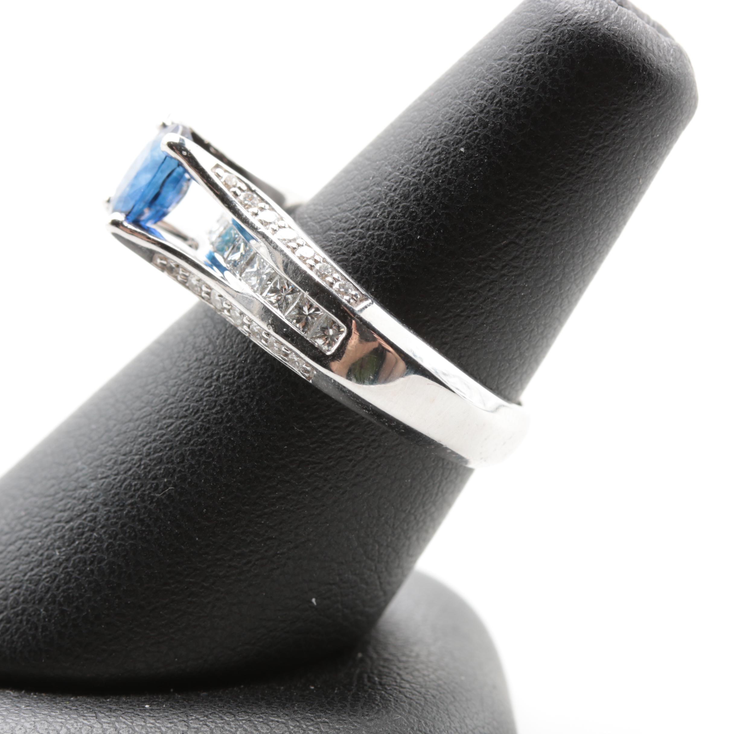 14K White Gold Sapphire and Diamond Ring
