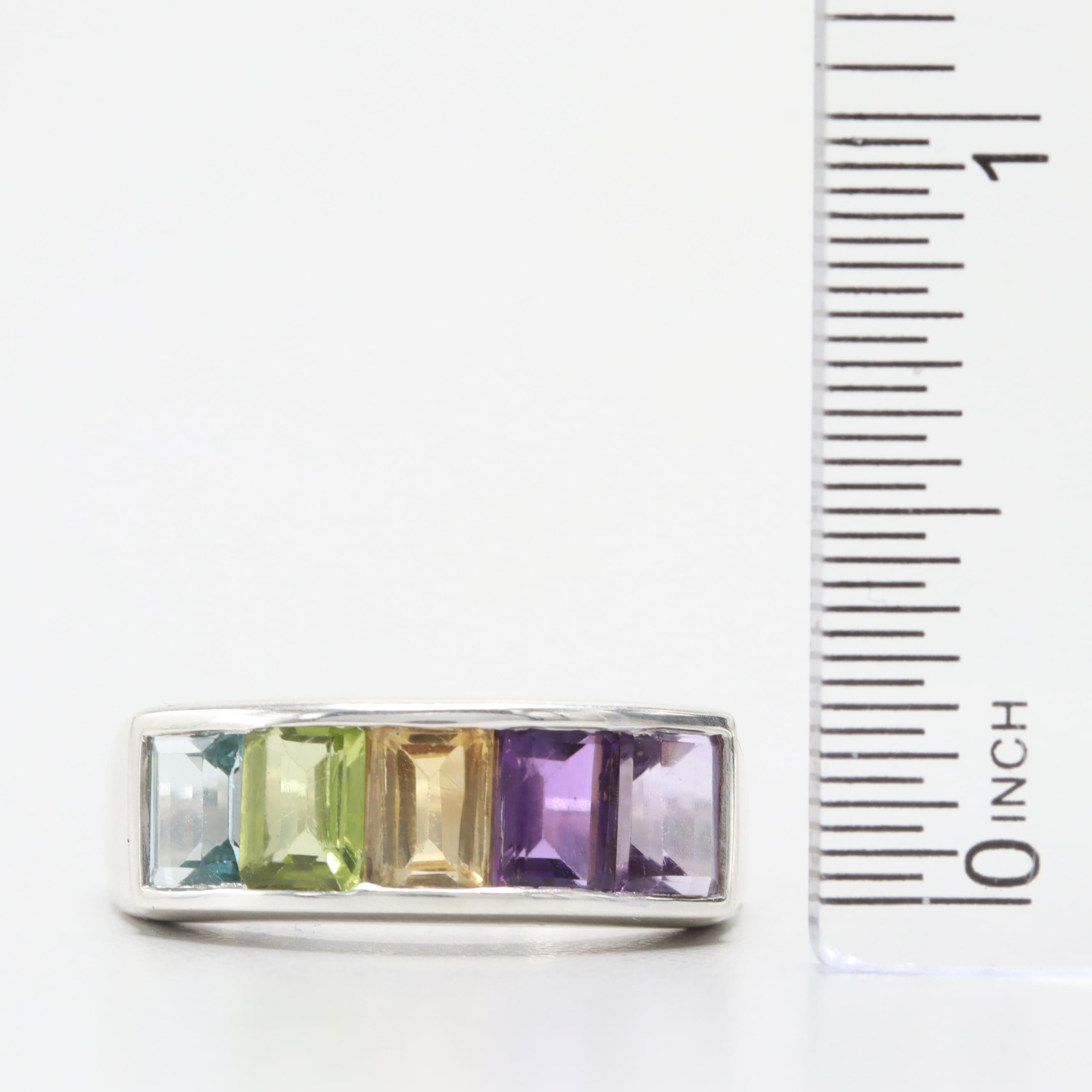 Sterling Silver Amethyst, Citrine, Peridot, and Topaz Ring