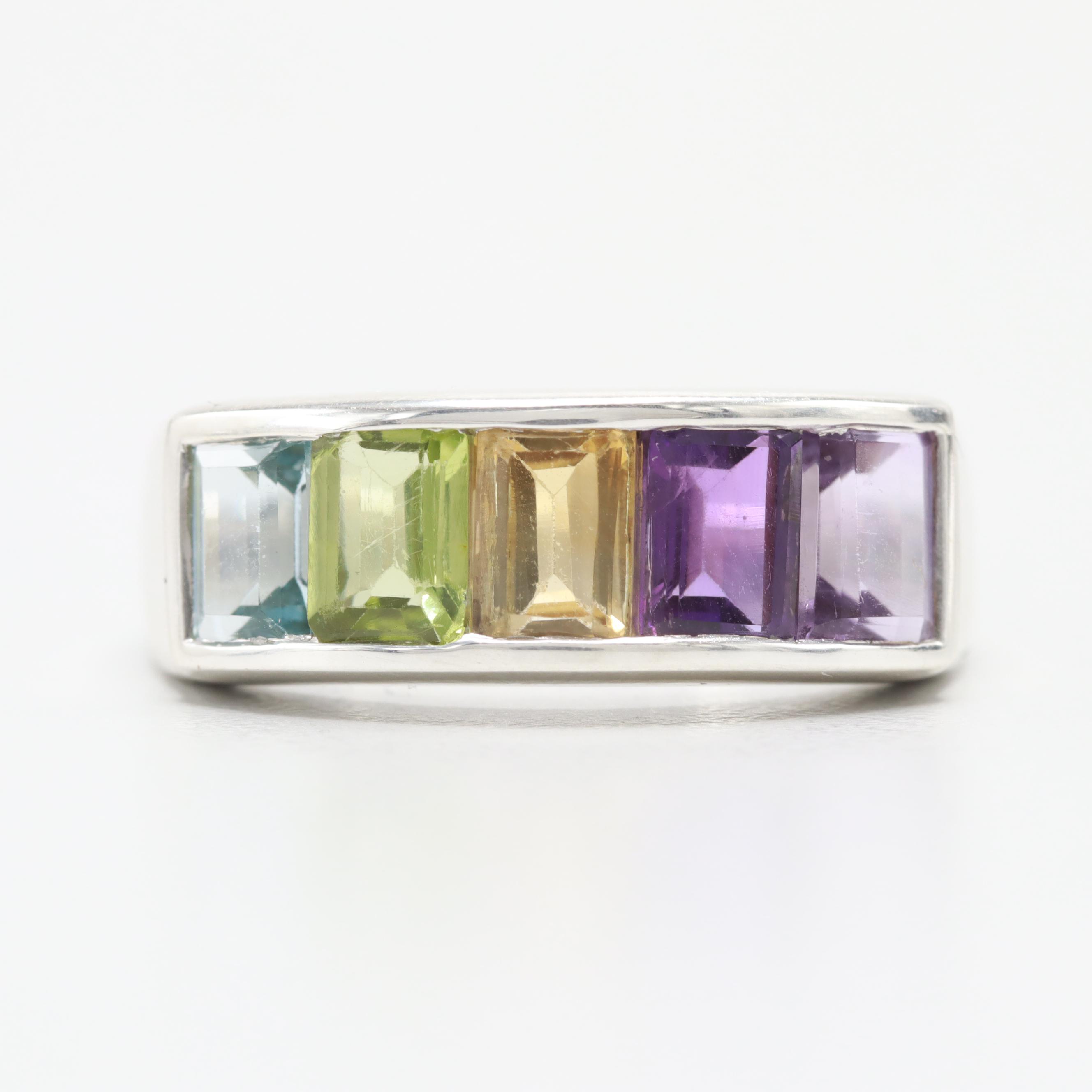 Sterling Silver Amethyst, Citrine, Peridot, and Topaz Ring