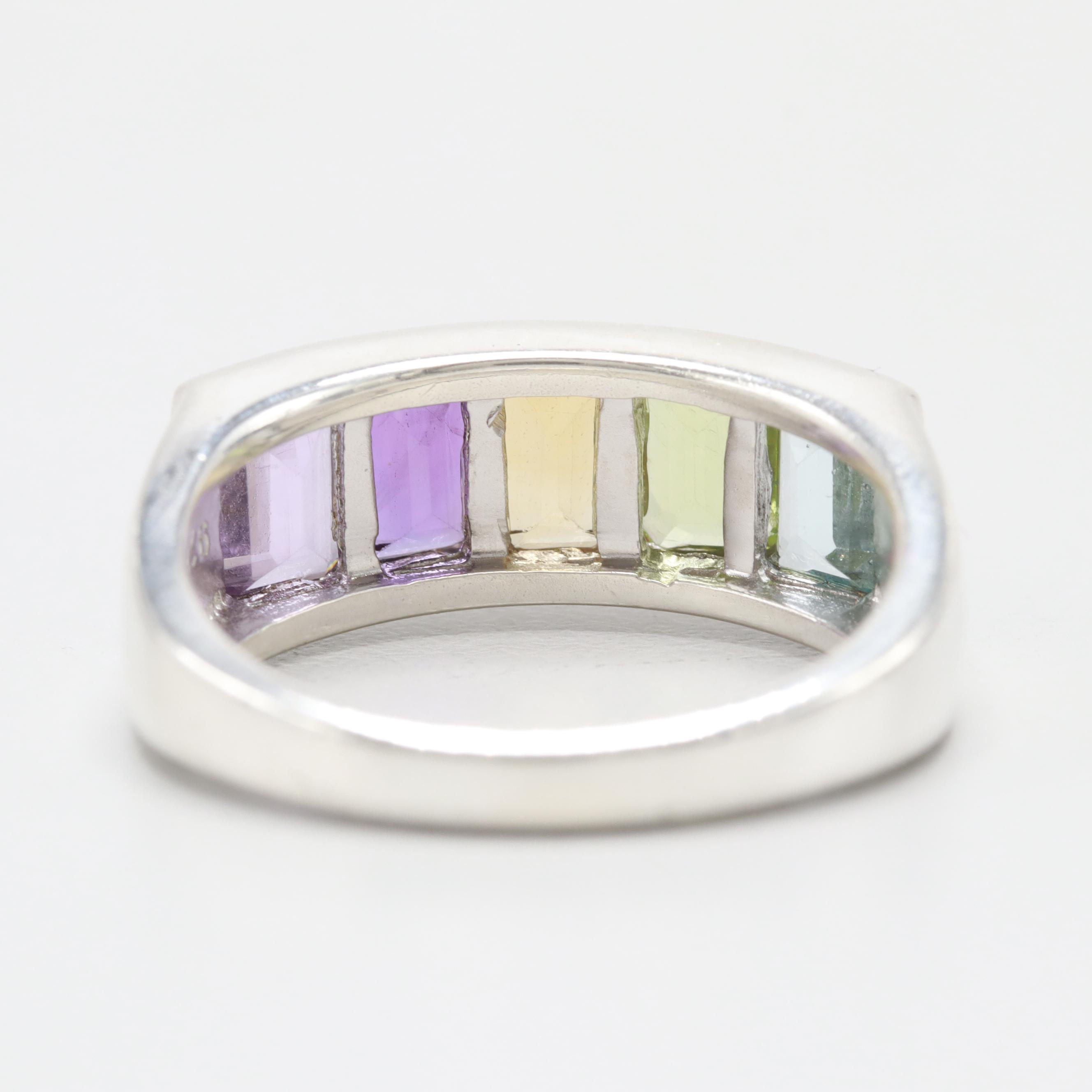 Sterling Silver Amethyst, Citrine, Peridot, and Topaz Ring