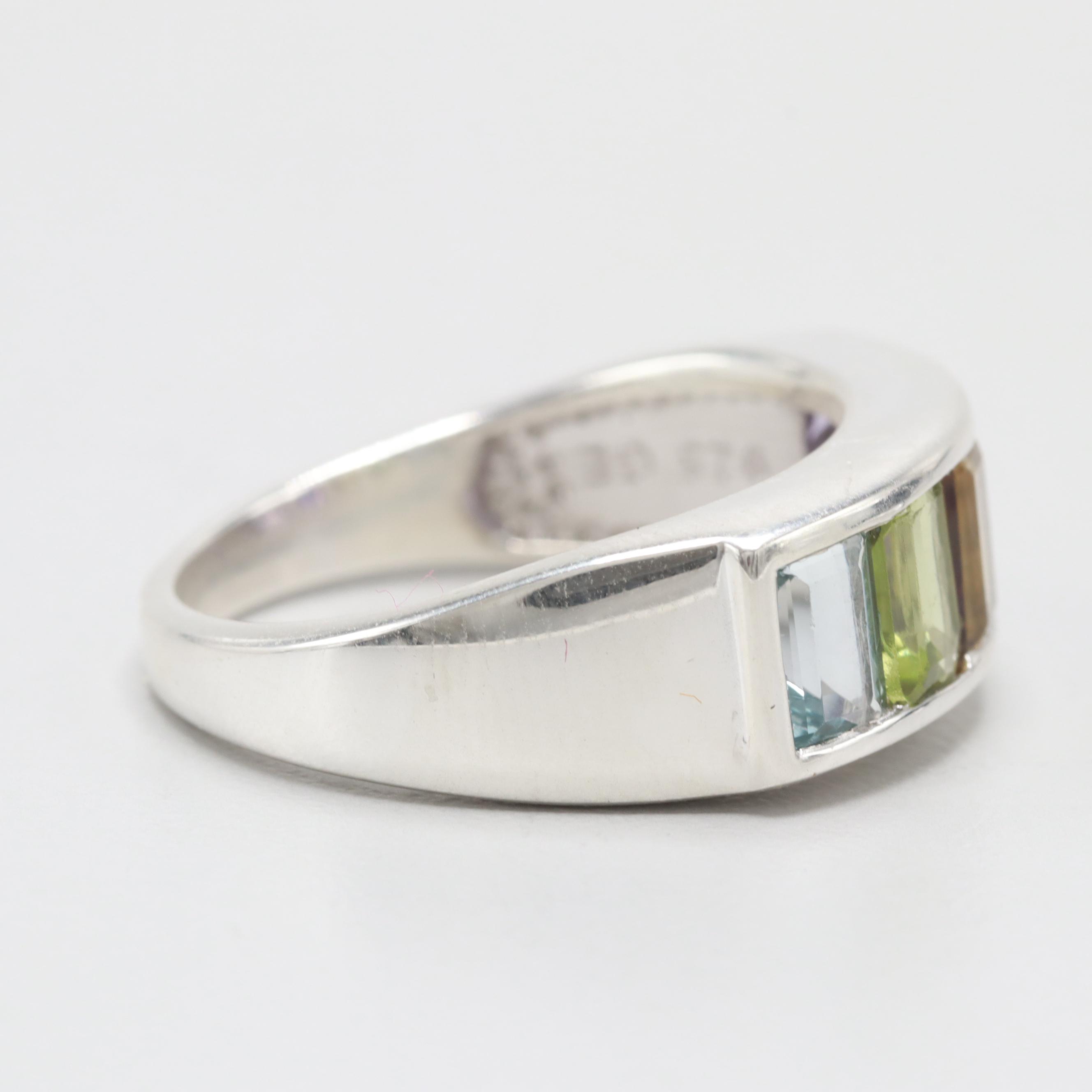 Sterling Silver Amethyst, Citrine, Peridot, and Topaz Ring