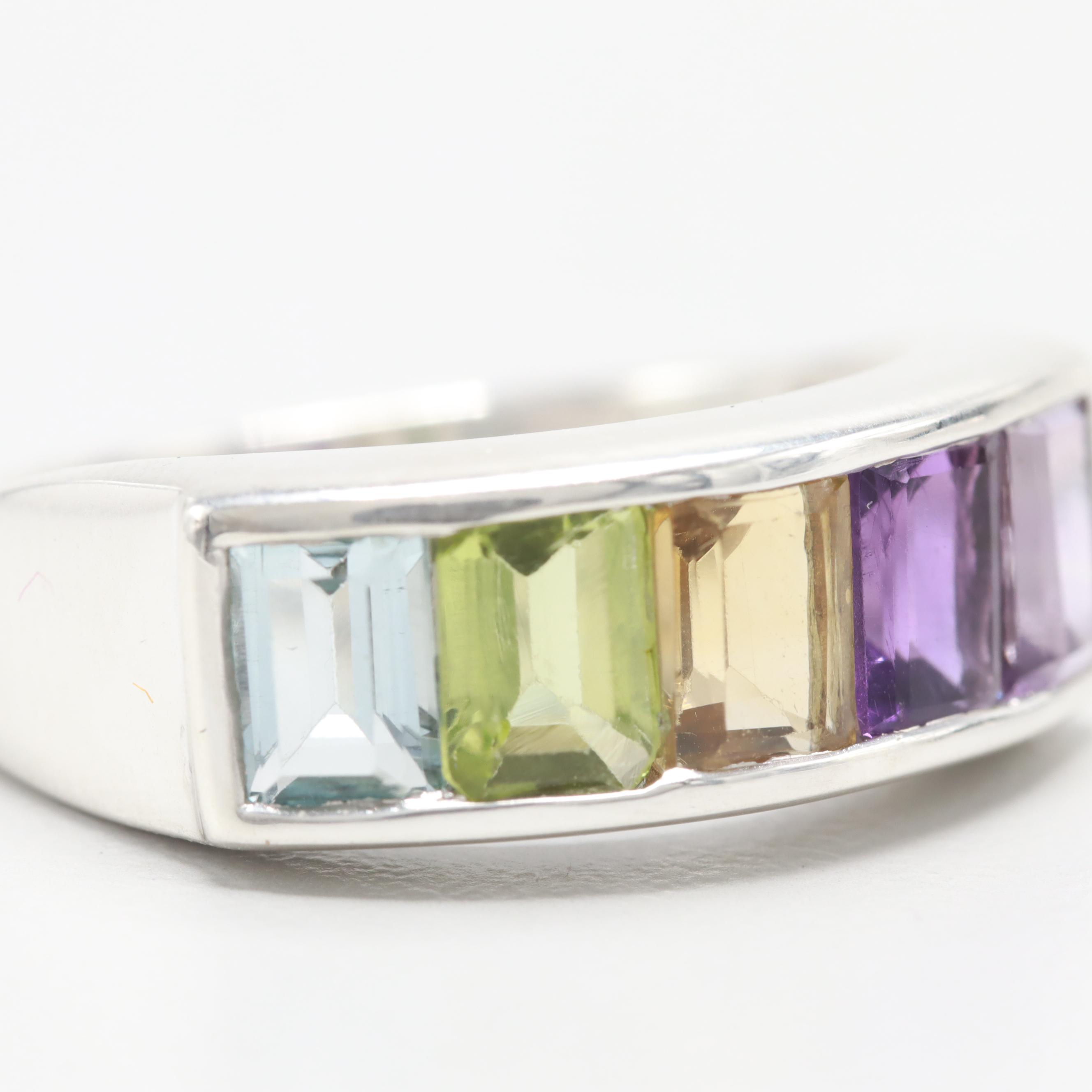 Sterling Silver Amethyst, Citrine, Peridot, and Topaz Ring