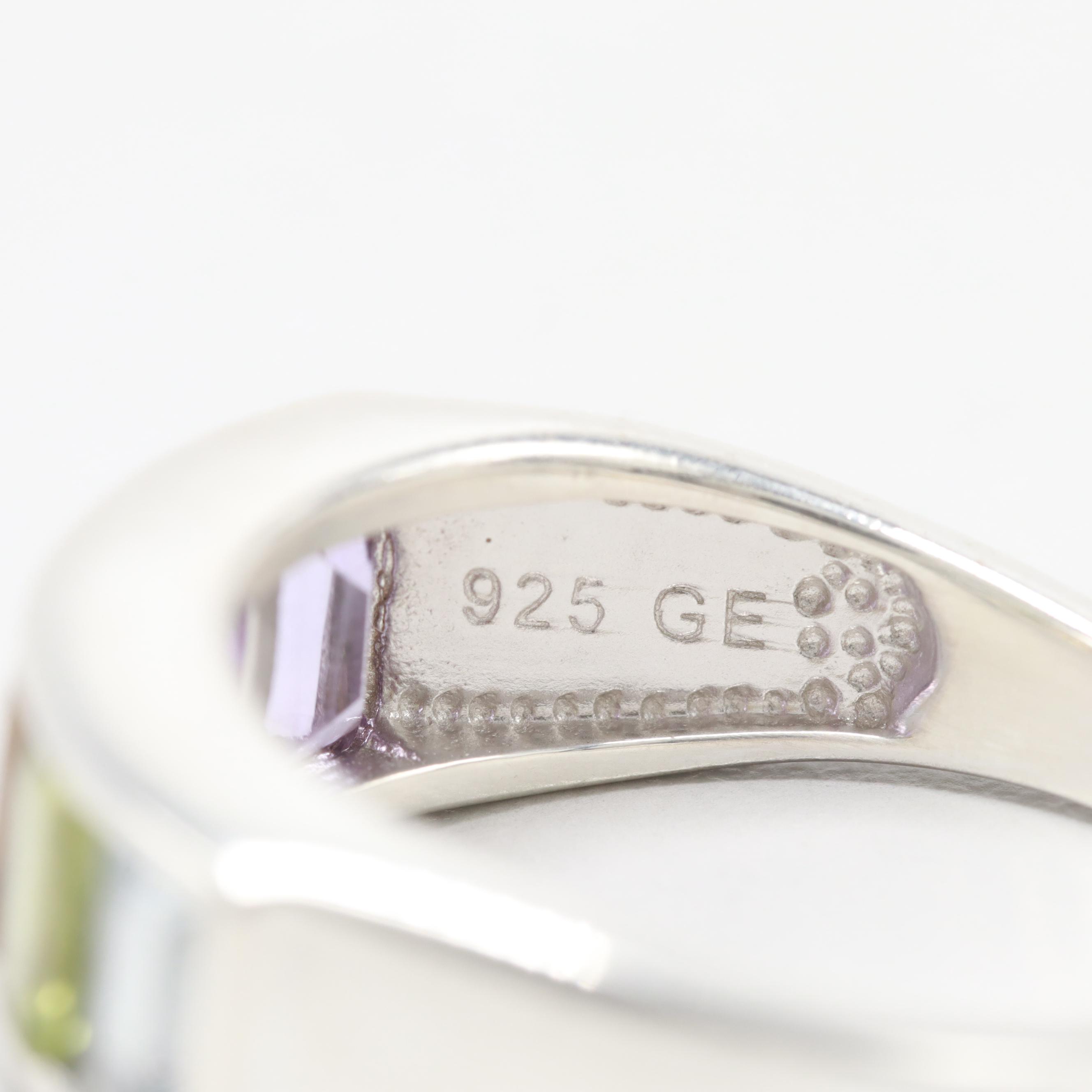 Sterling Silver Amethyst, Citrine, Peridot, and Topaz Ring