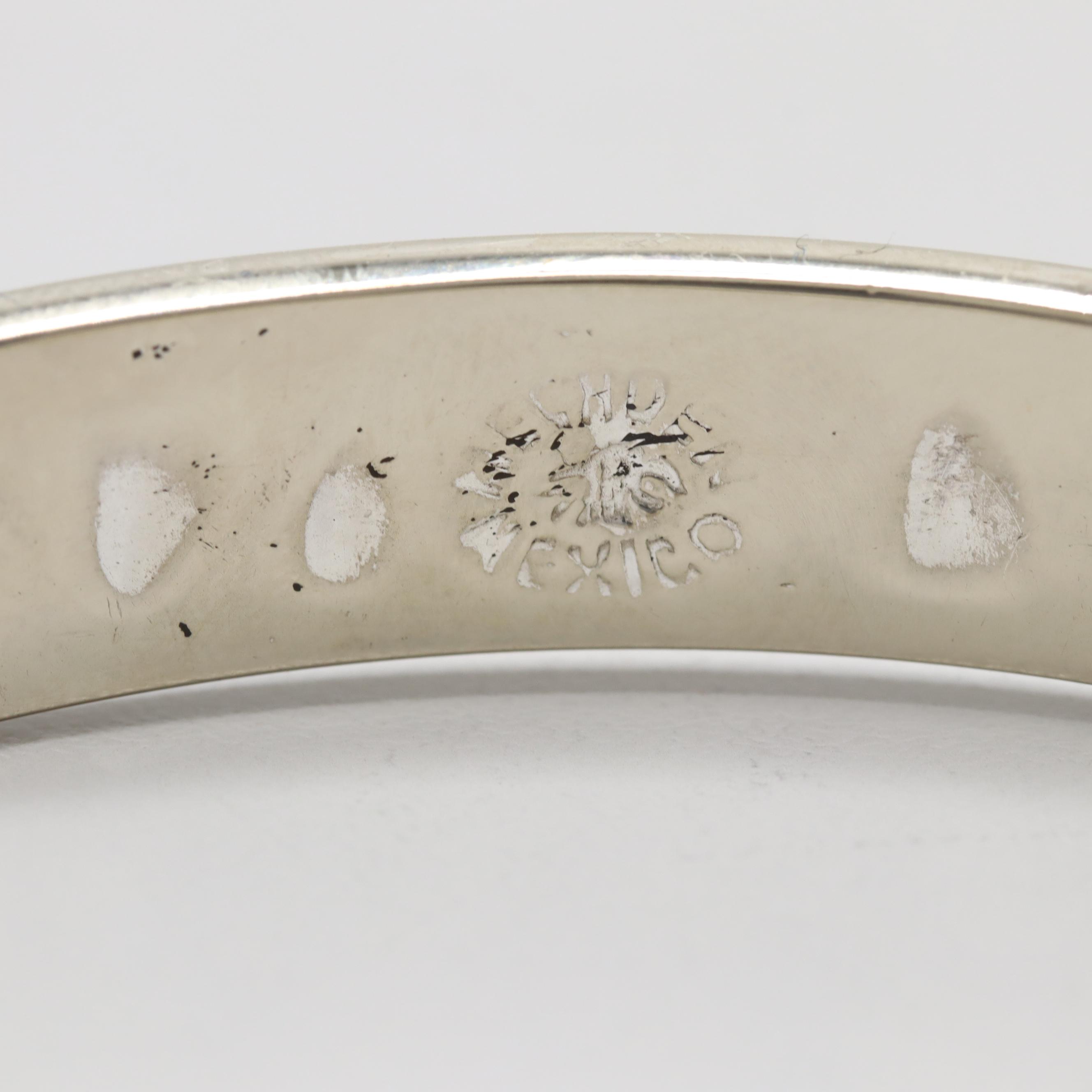 Mexico Silver Tone Abalone and Resin Bangle Bracelet