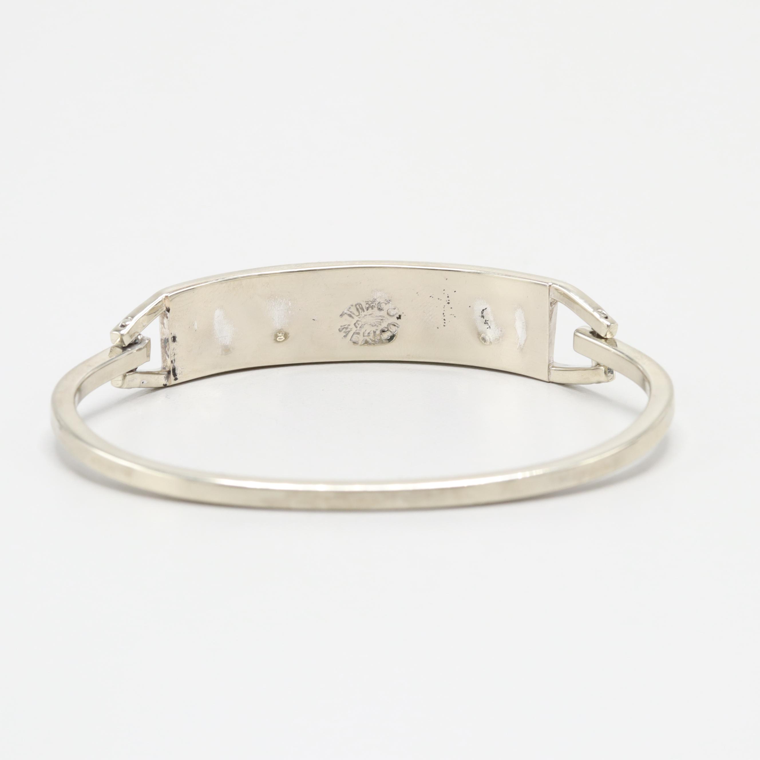 Silver Tone Mother of Pearl and Resin Hinged Bracelet