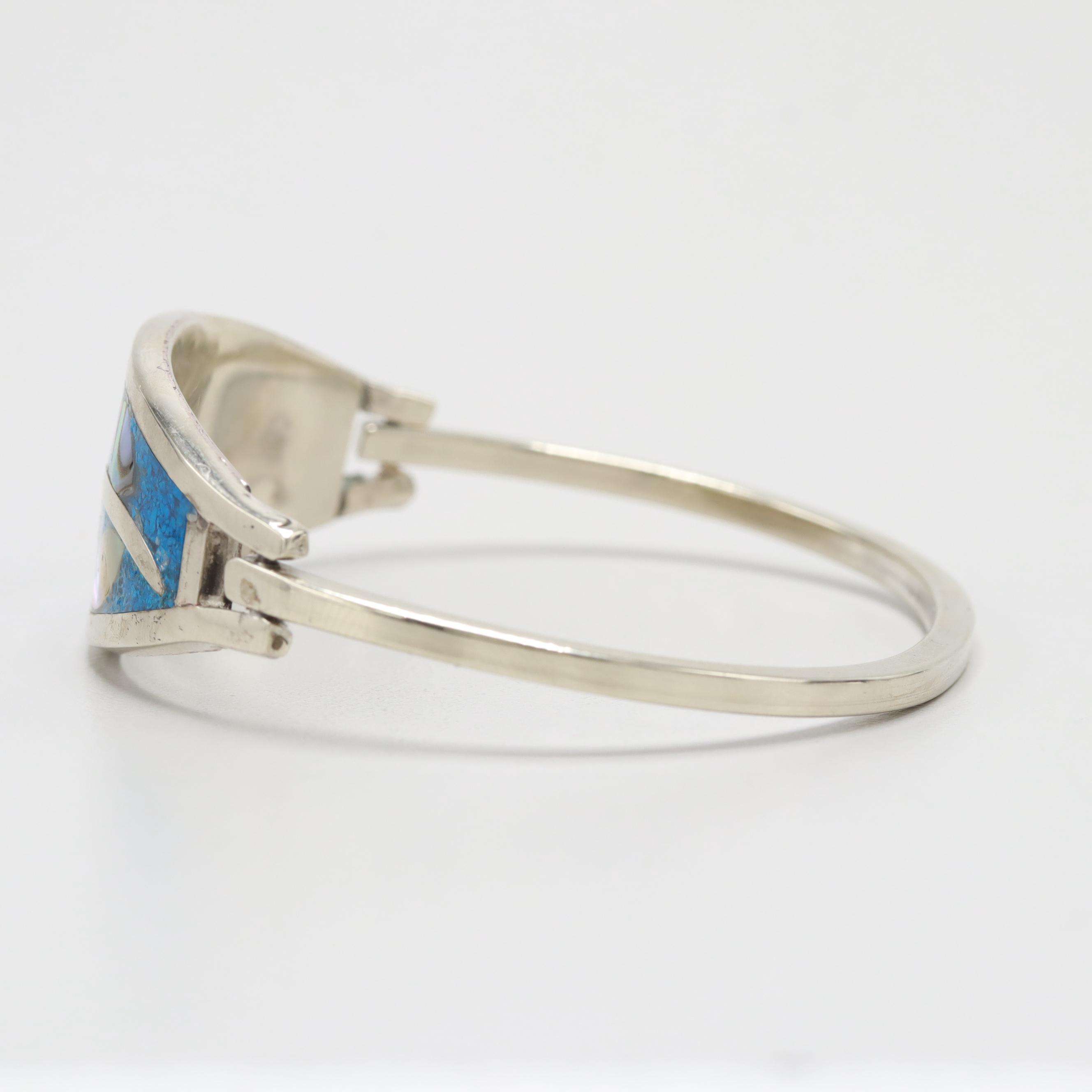 Silver Tone Abalone and Resin Hinged Bracelet