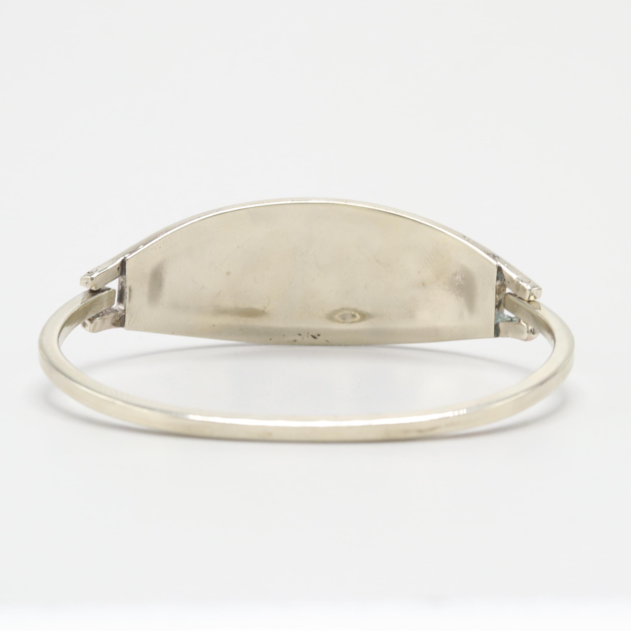 Silver Tone Abalone and Resin Hinged Bracelet