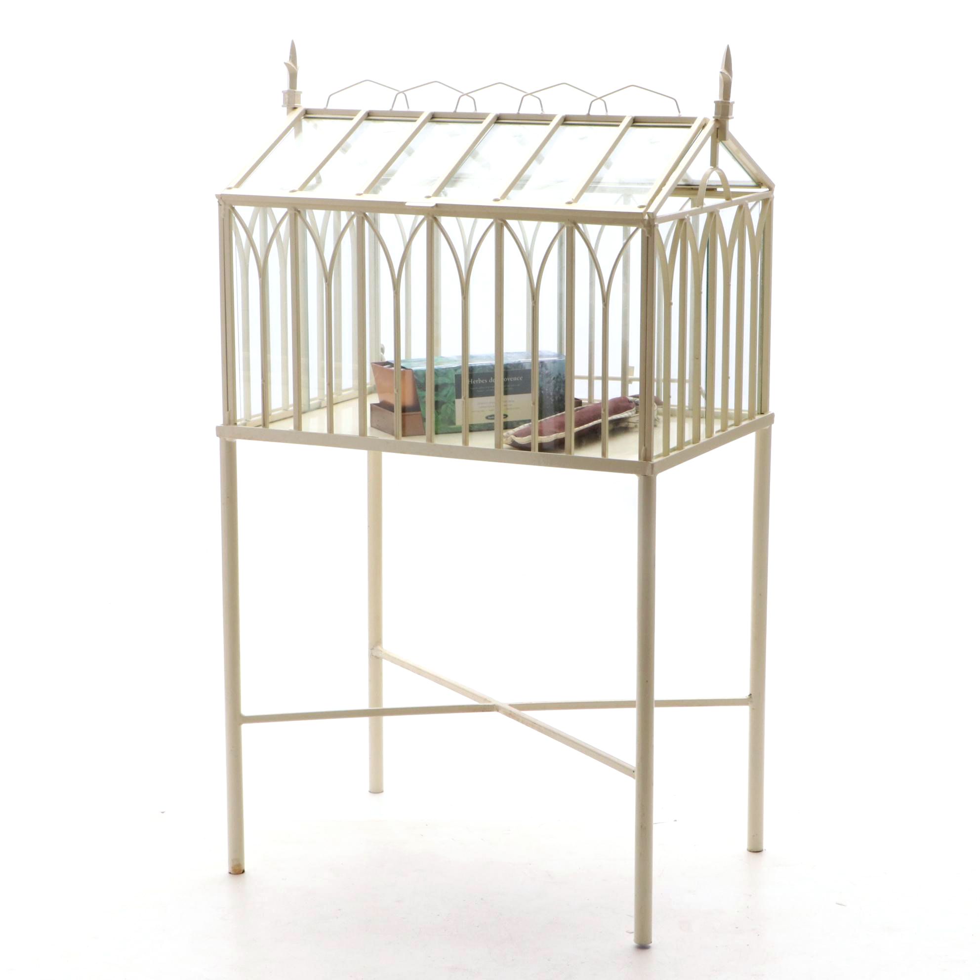 Large Metal and Glass Terrarium Greenhouse Planter, Tool Kit and Herbs Kit