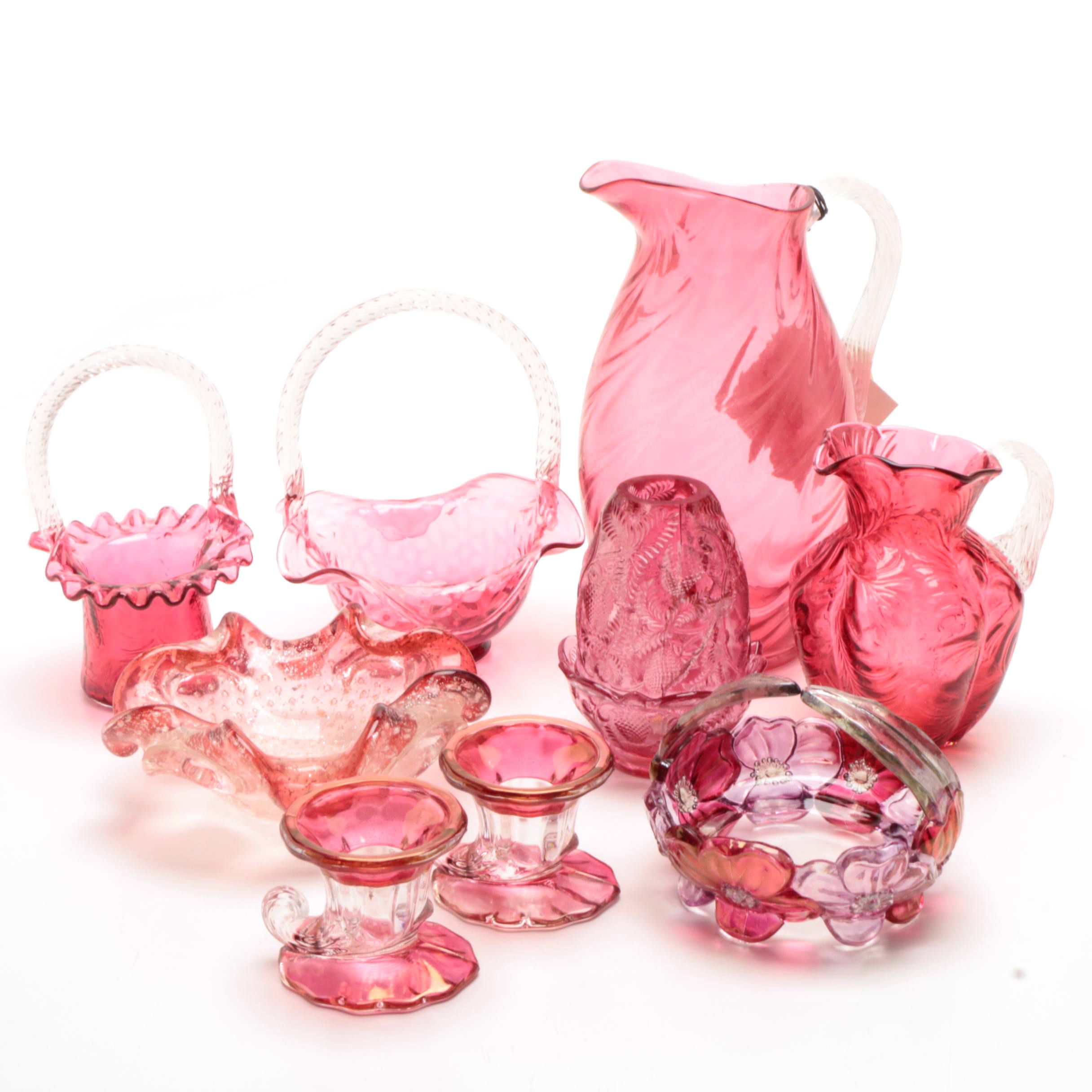 Cranberry Glass Vessels Featuring Fenton