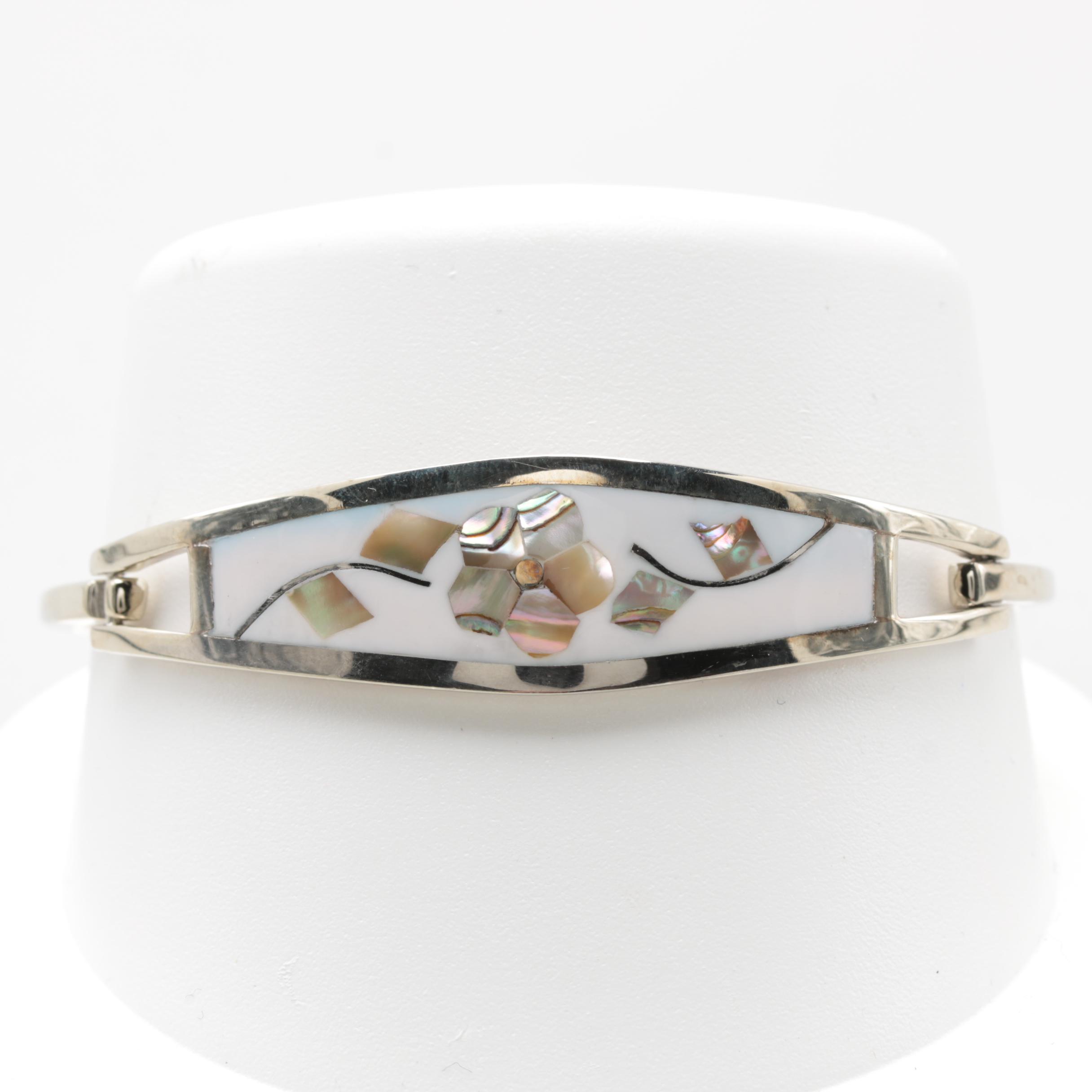 Taxco Silver Tone Abalone in Resin Bangle Bracelet
