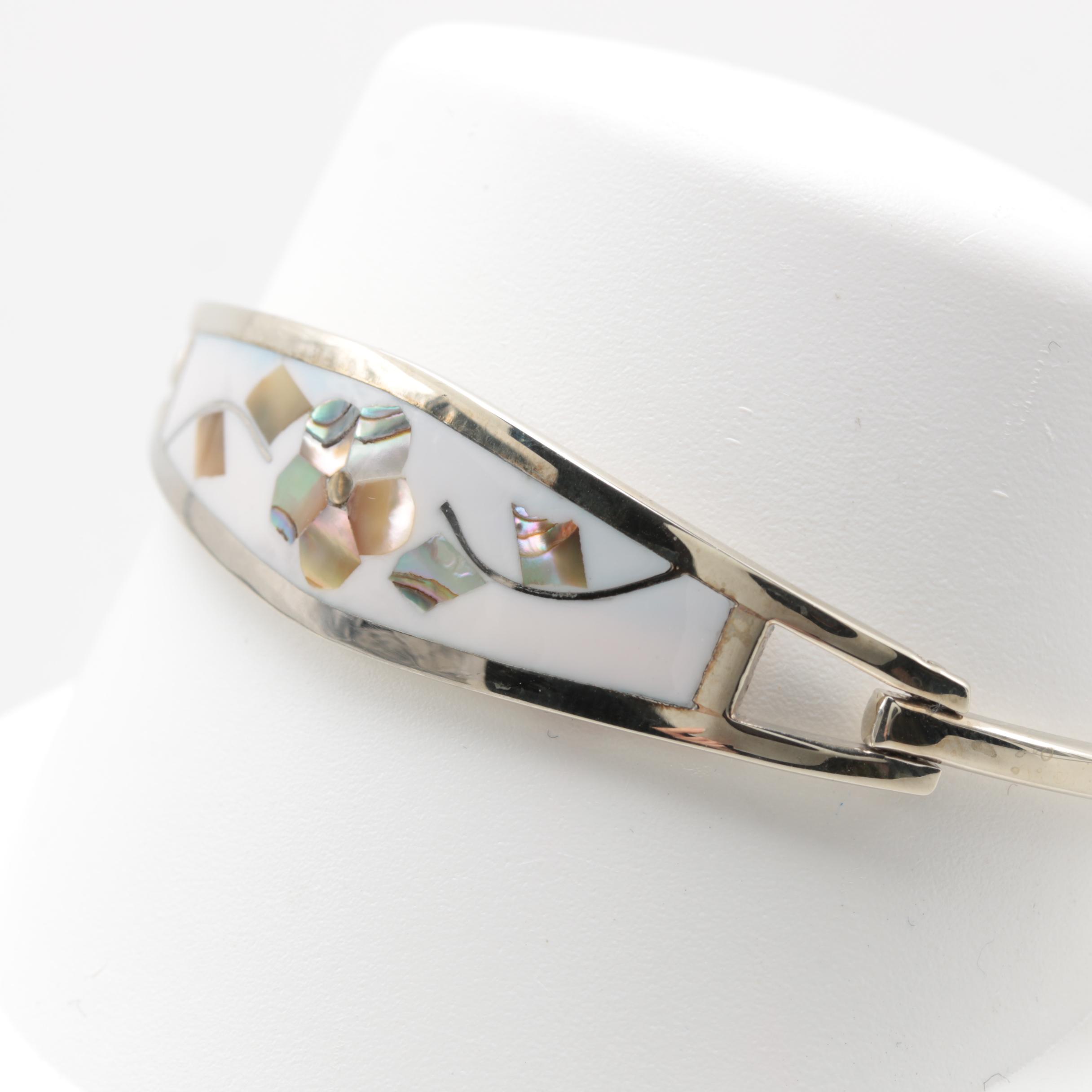 Taxco Silver Tone Abalone in Resin Bangle Bracelet