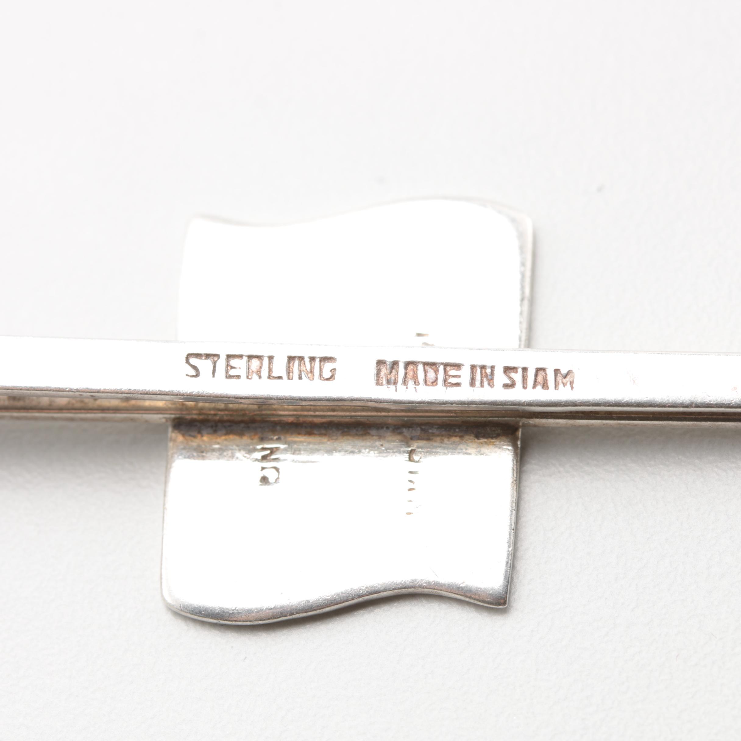Sterling Silver "Mekkala" Niello Bracelet, Tie Bar, Cuff Links and Barrette