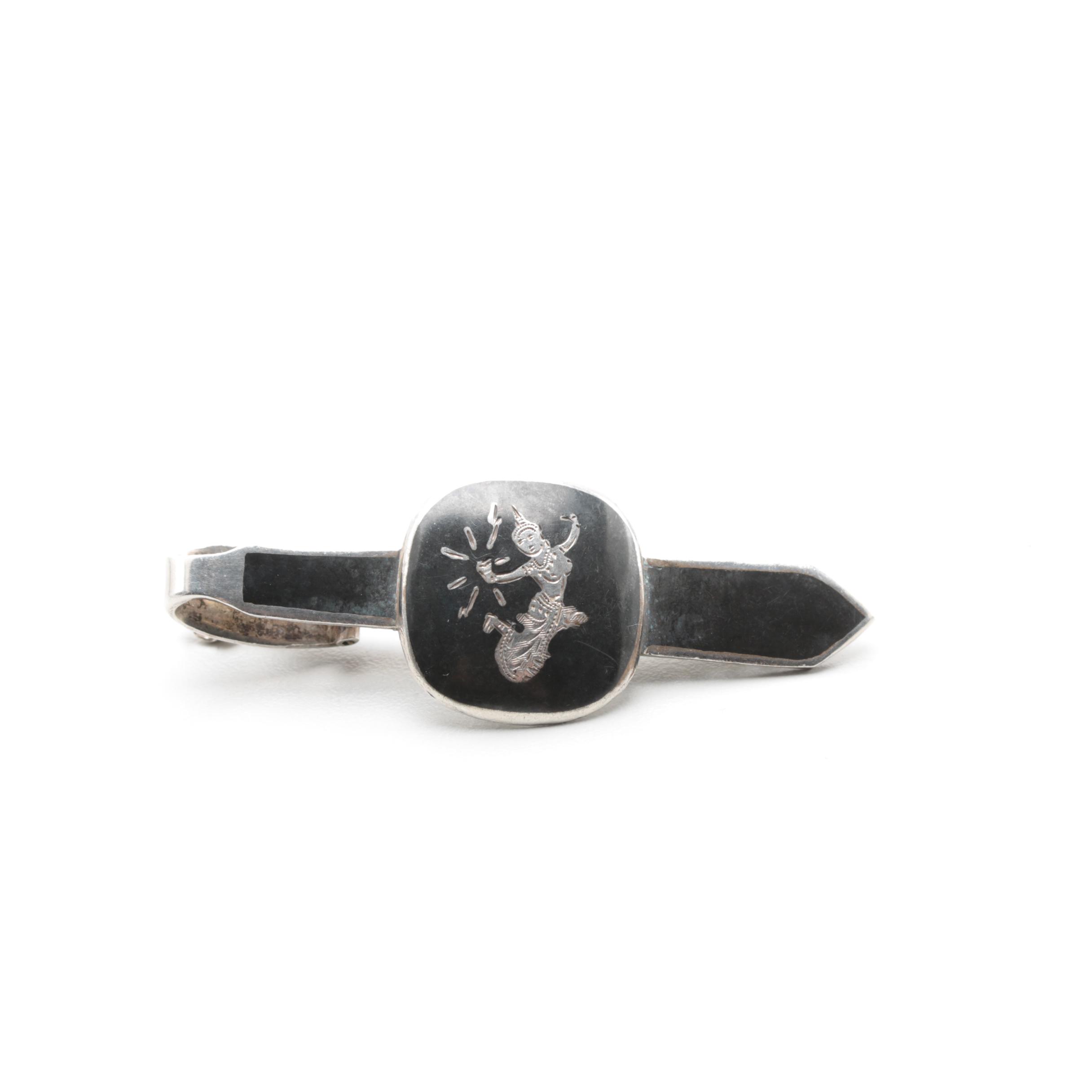 Sterling Silver "Mekkala" Niello Bracelet, Tie Bar, Cuff Links and Barrette