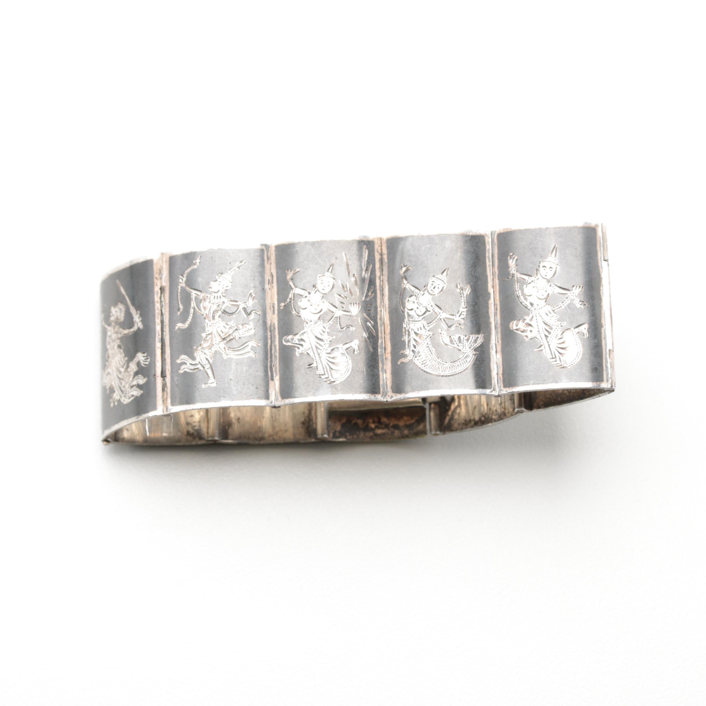 Sterling Silver "Mekkala" Niello Bracelet, Tie Bar, Cuff Links and Barrette