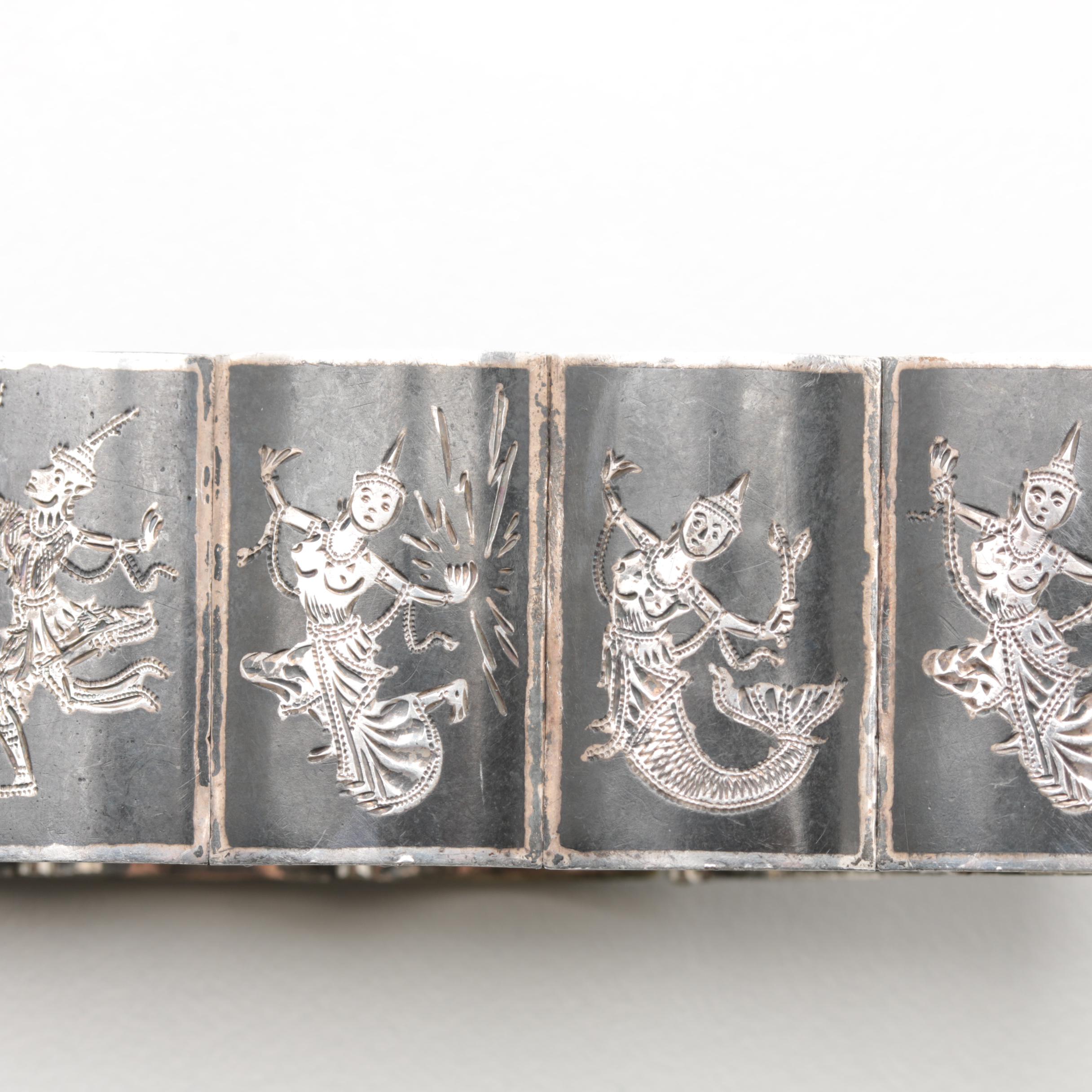 Sterling Silver "Mekkala" Niello Bracelet, Tie Bar, Cuff Links and Barrette