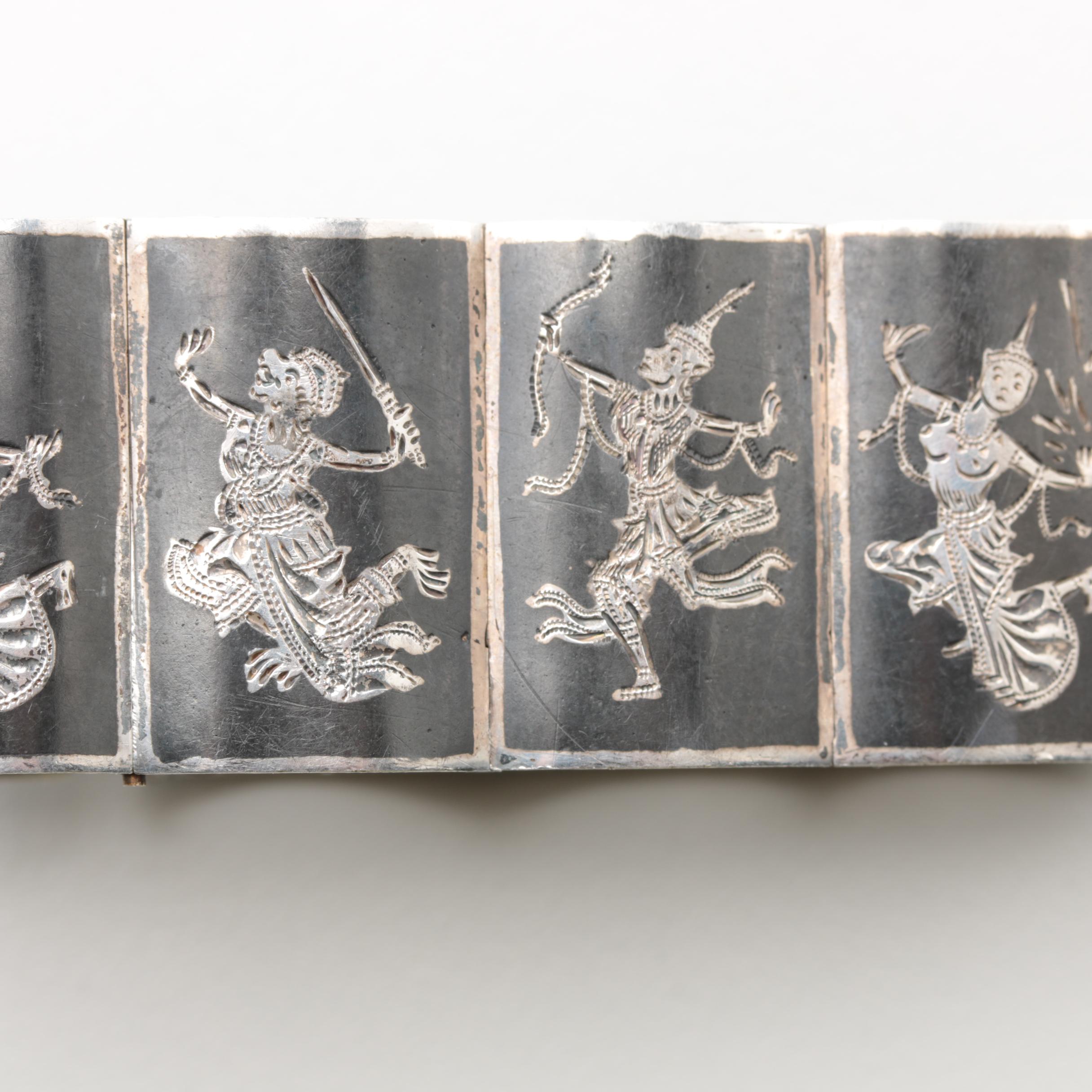 Sterling Silver "Mekkala" Niello Bracelet, Tie Bar, Cuff Links and Barrette