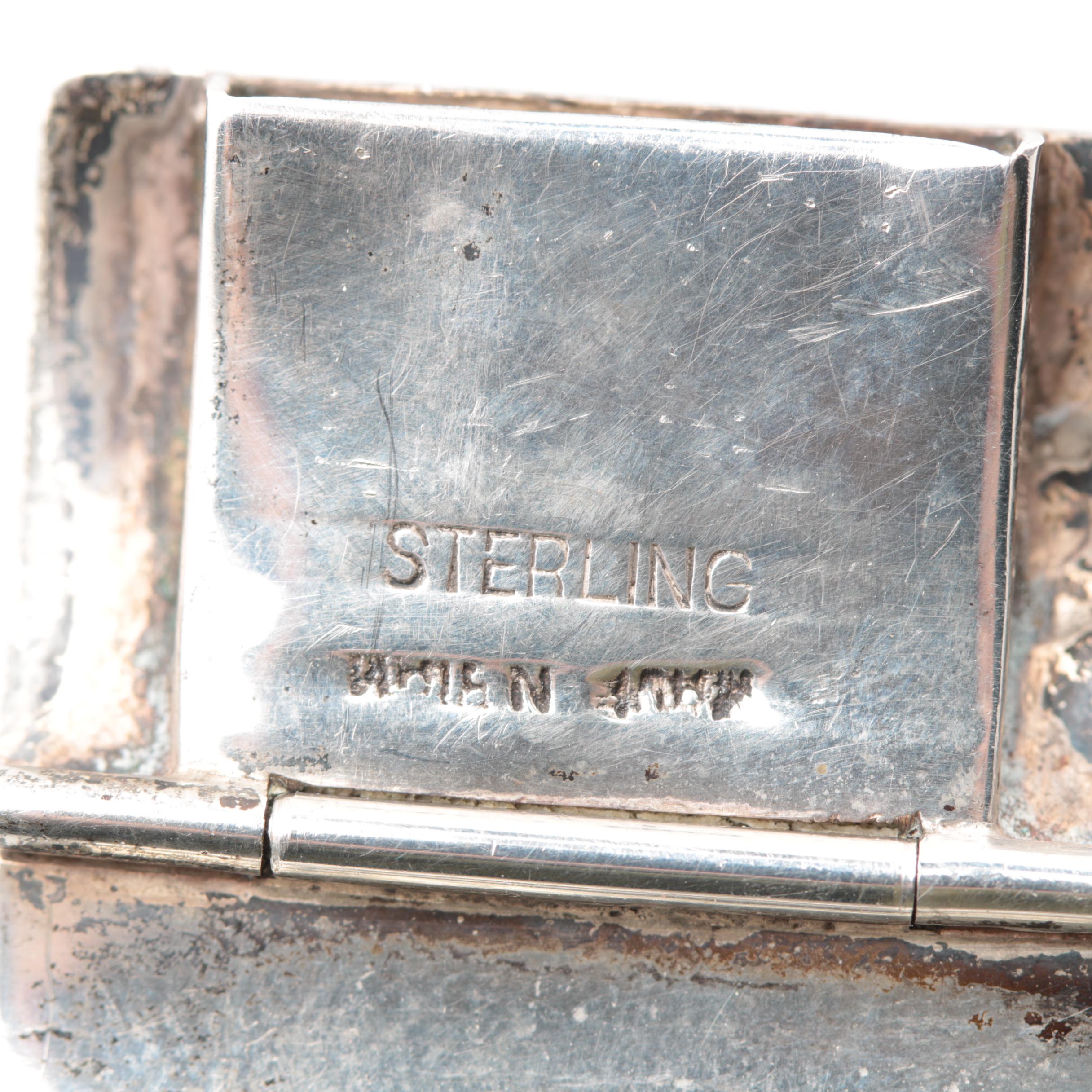 Sterling Silver "Mekkala" Niello Bracelet, Tie Bar, Cuff Links and Barrette