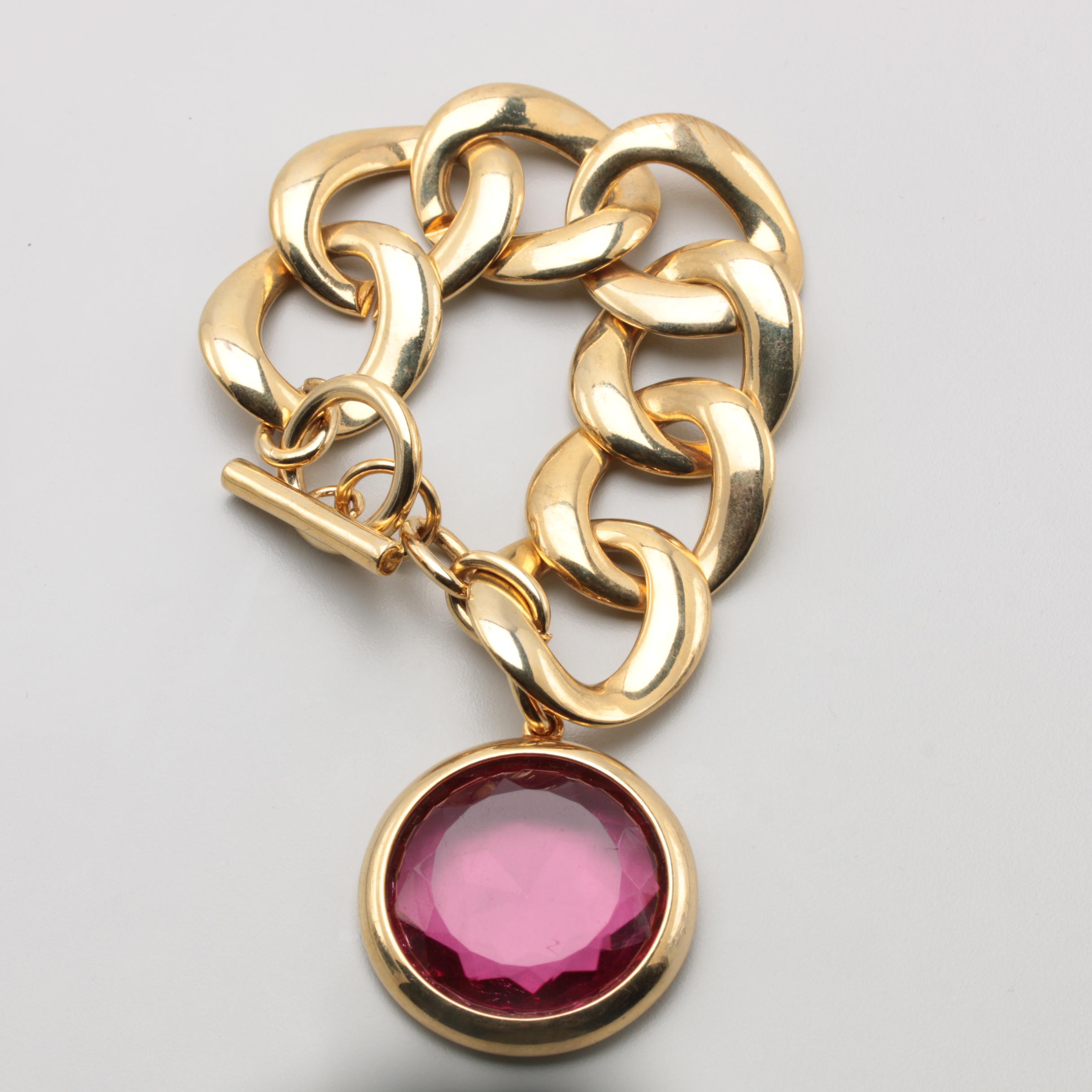 Gold Tone Faceted Glass Pendant Bracelet