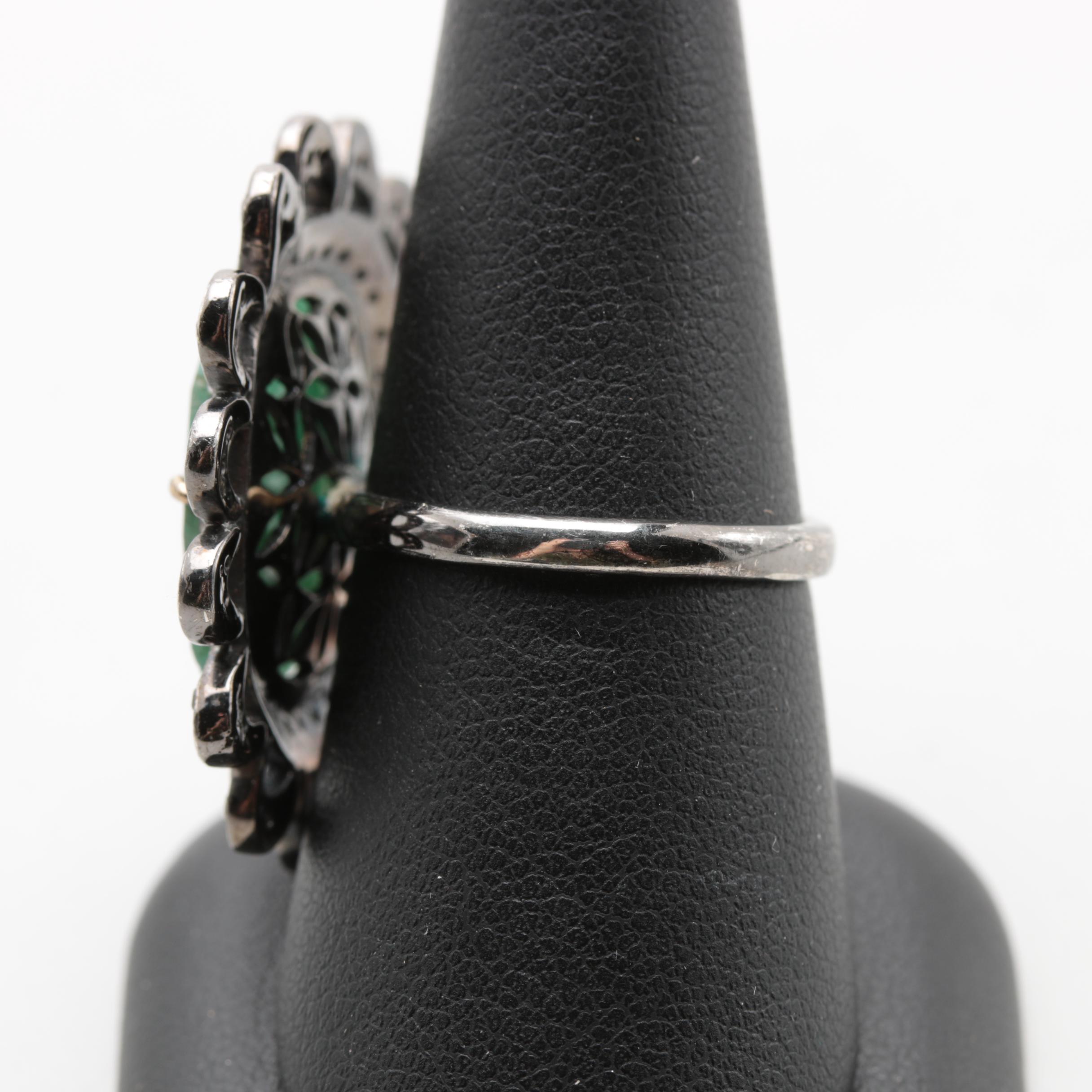 Sterling Silver Beryl and Diamond Ring