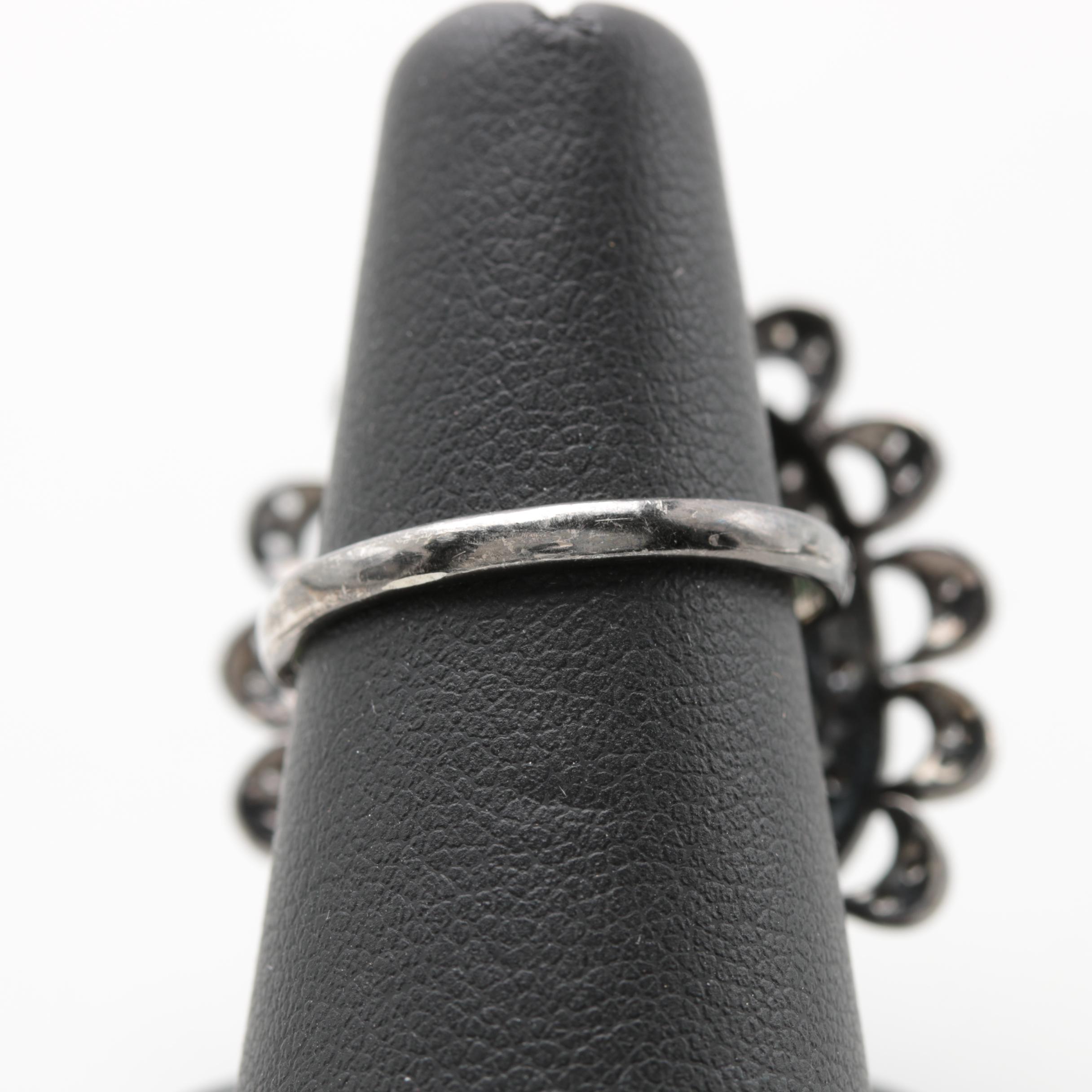 Sterling Silver Beryl and Diamond Ring