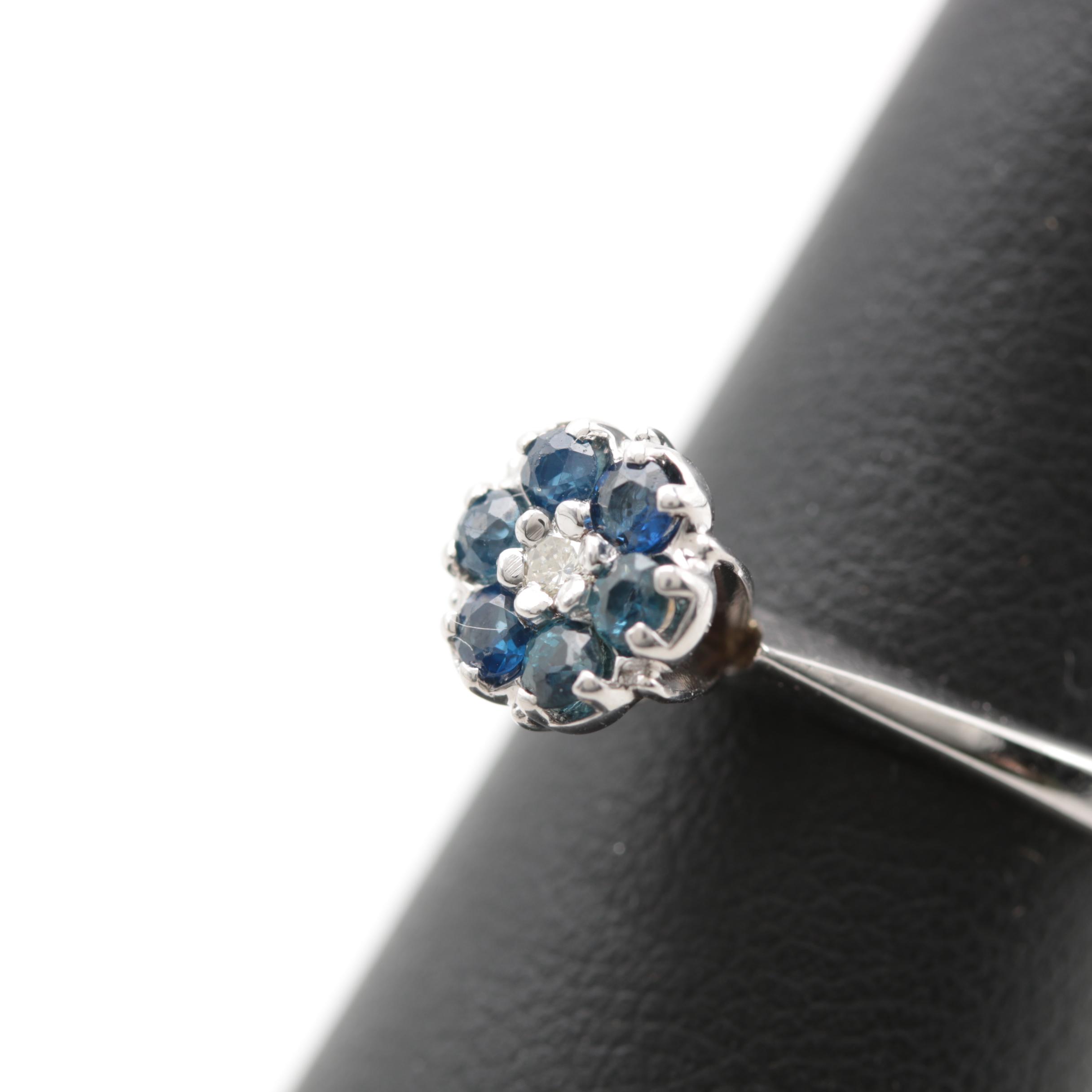 14K White Gold Blue Sapphire and Diamond Ring