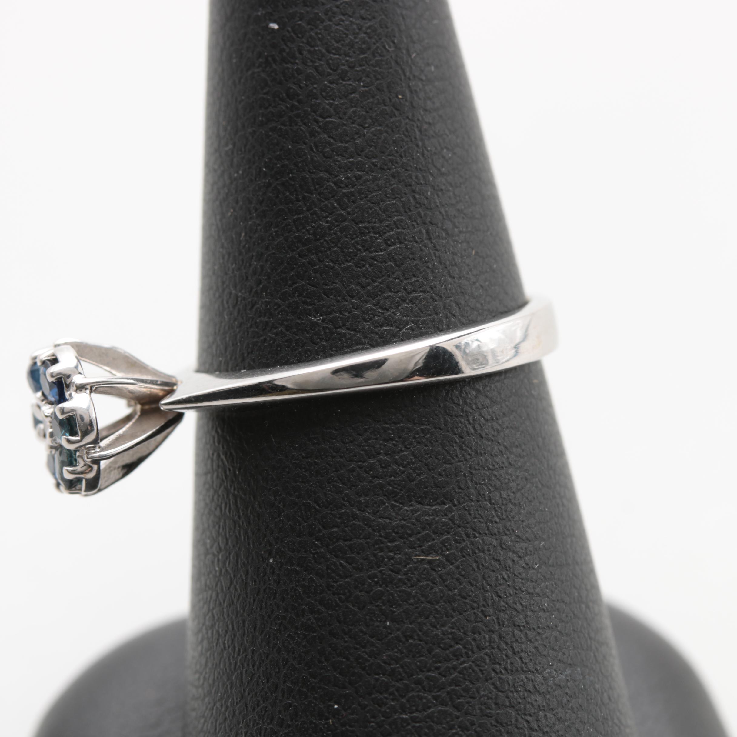 14K White Gold Blue Sapphire and Diamond Ring
