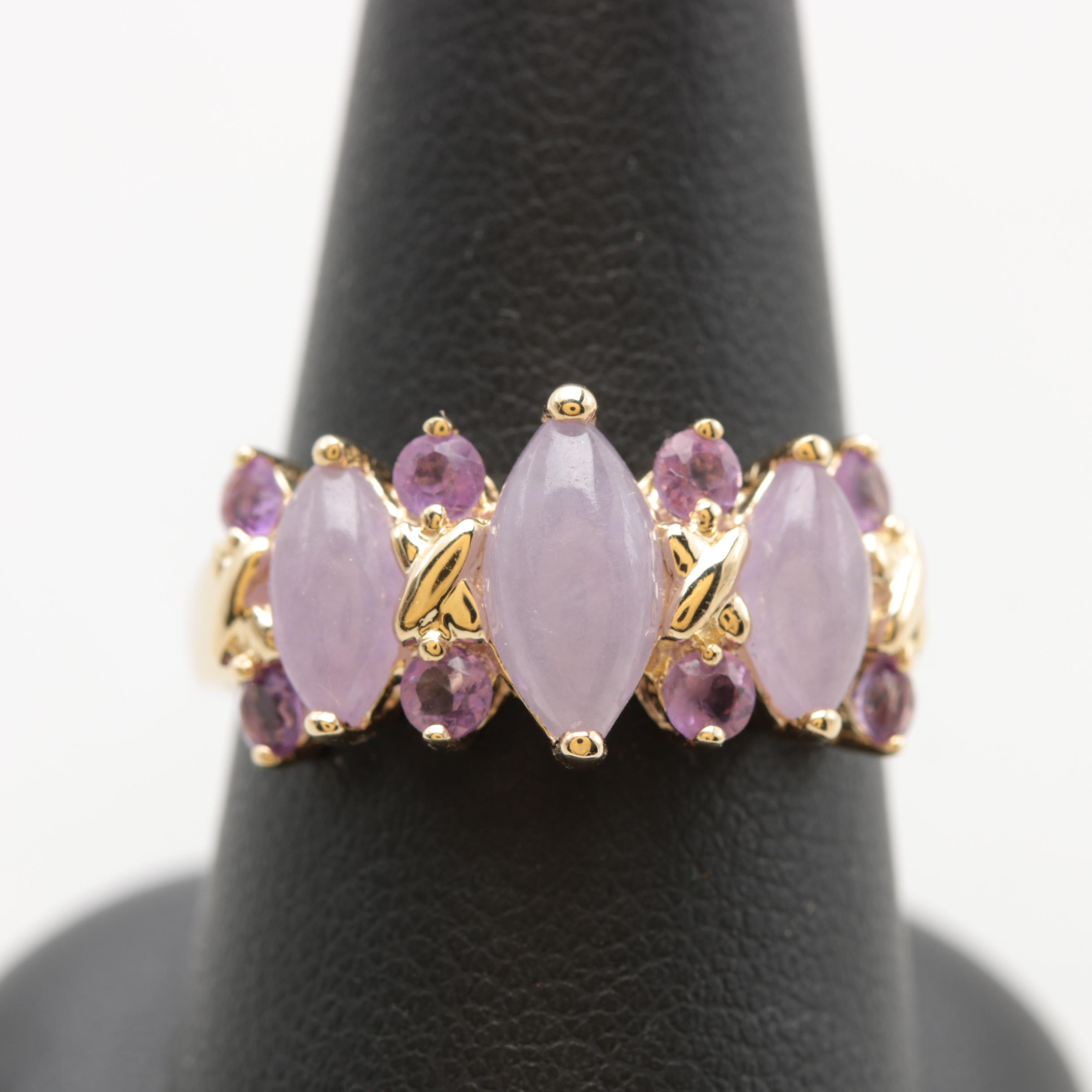 14K Yellow Gold Jadeite and Amethyst Ring