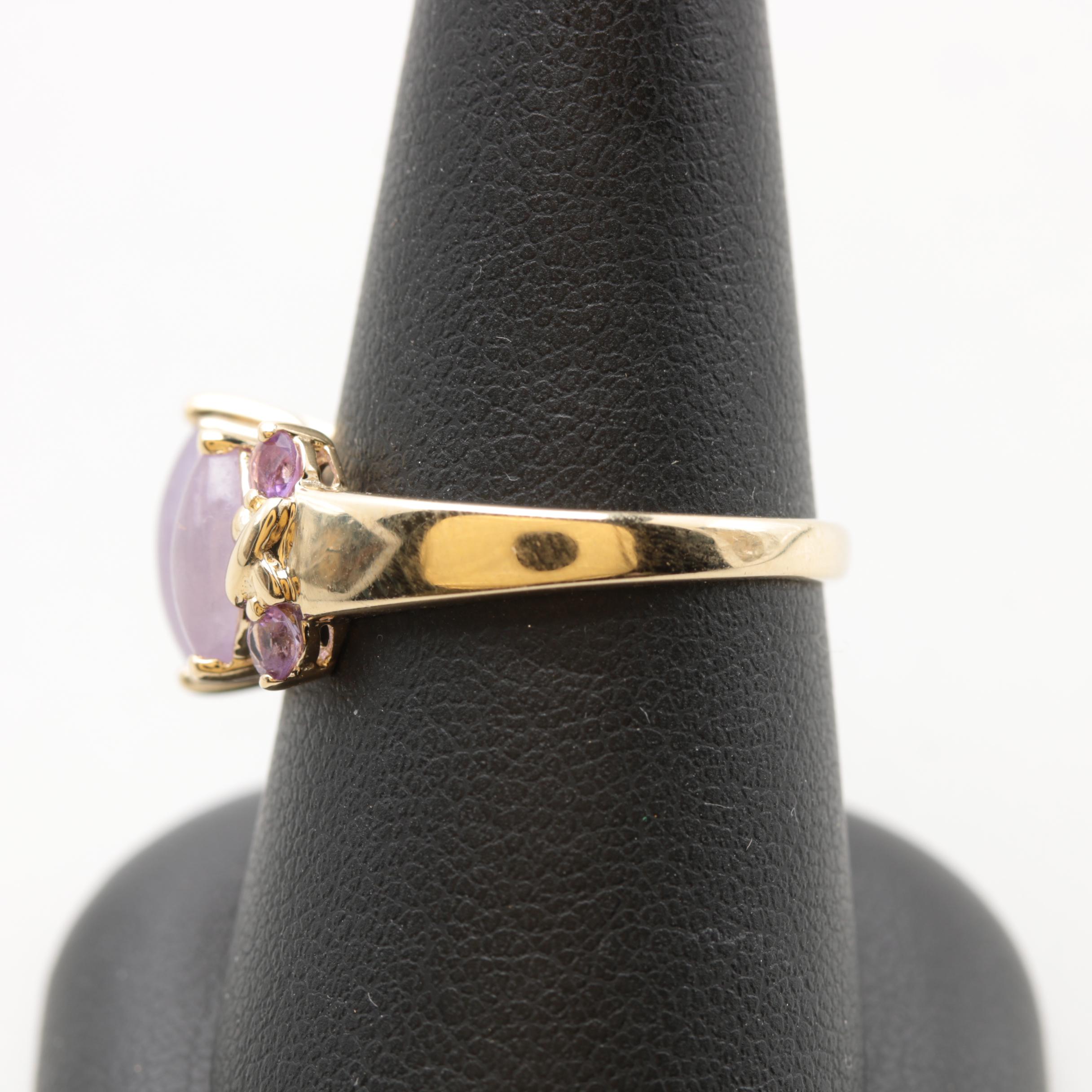 14K Yellow Gold Jadeite and Amethyst Ring