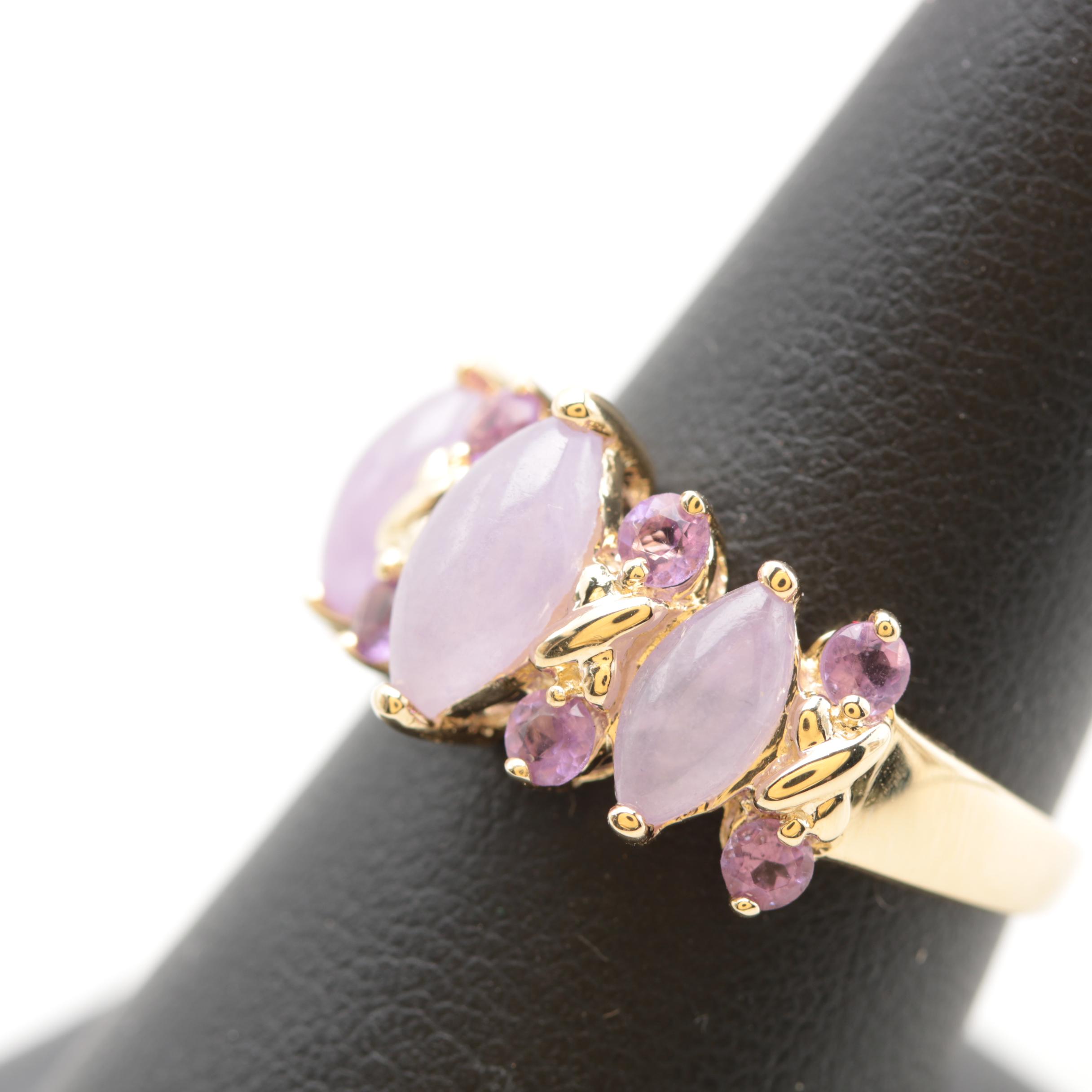 14K Yellow Gold Jadeite and Amethyst Ring