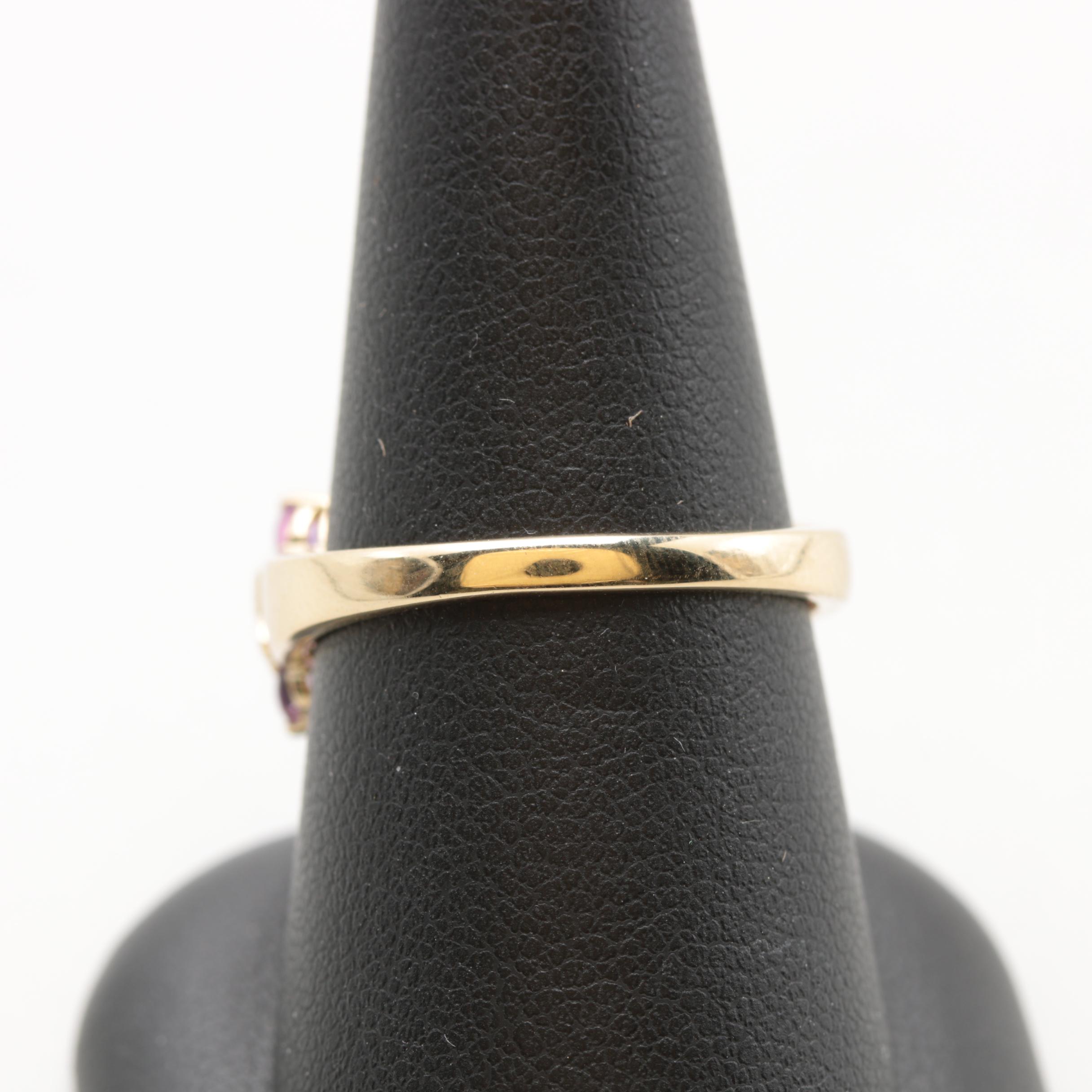 14K Yellow Gold Jadeite and Amethyst Ring