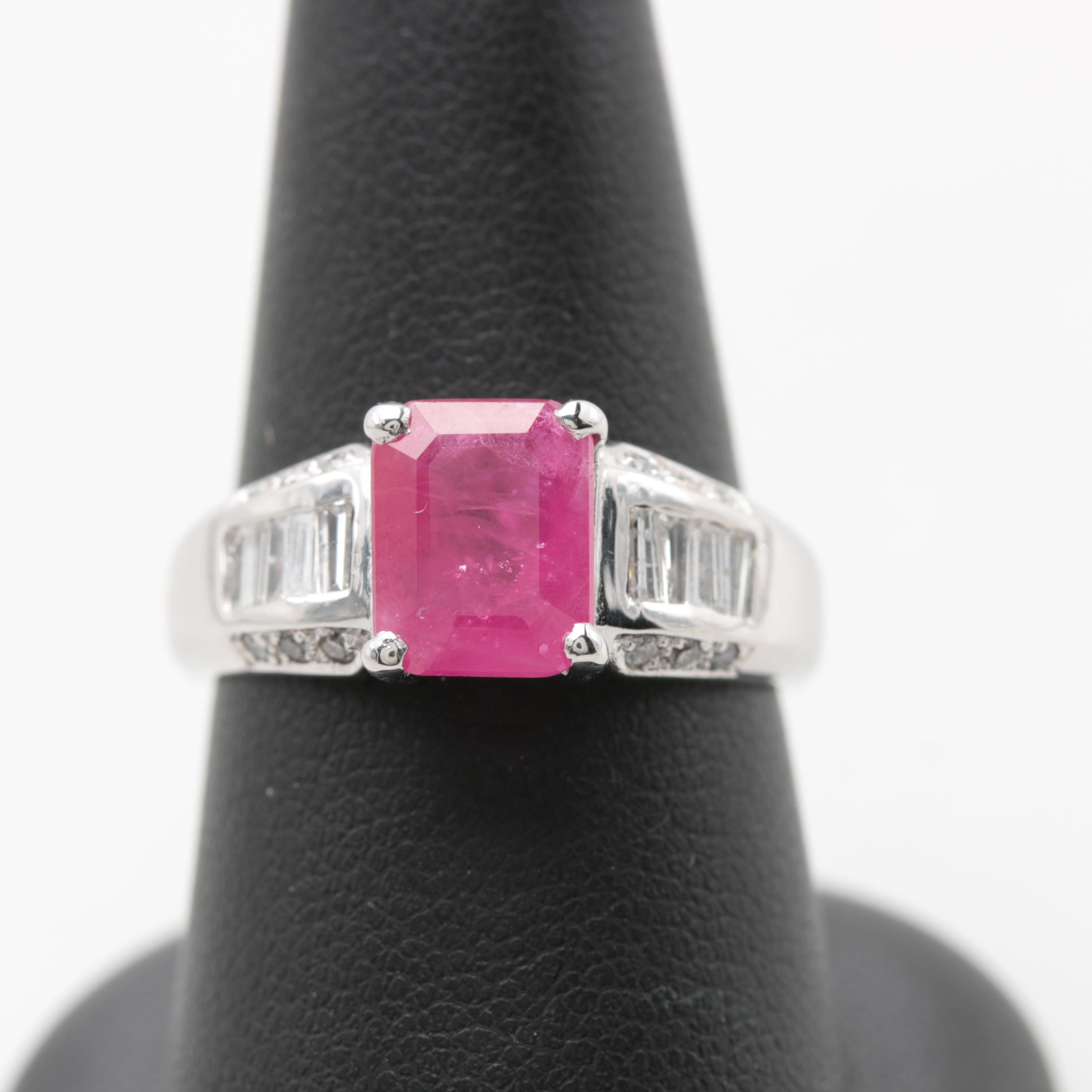 18K White Gold Ruby and Diamond Ring