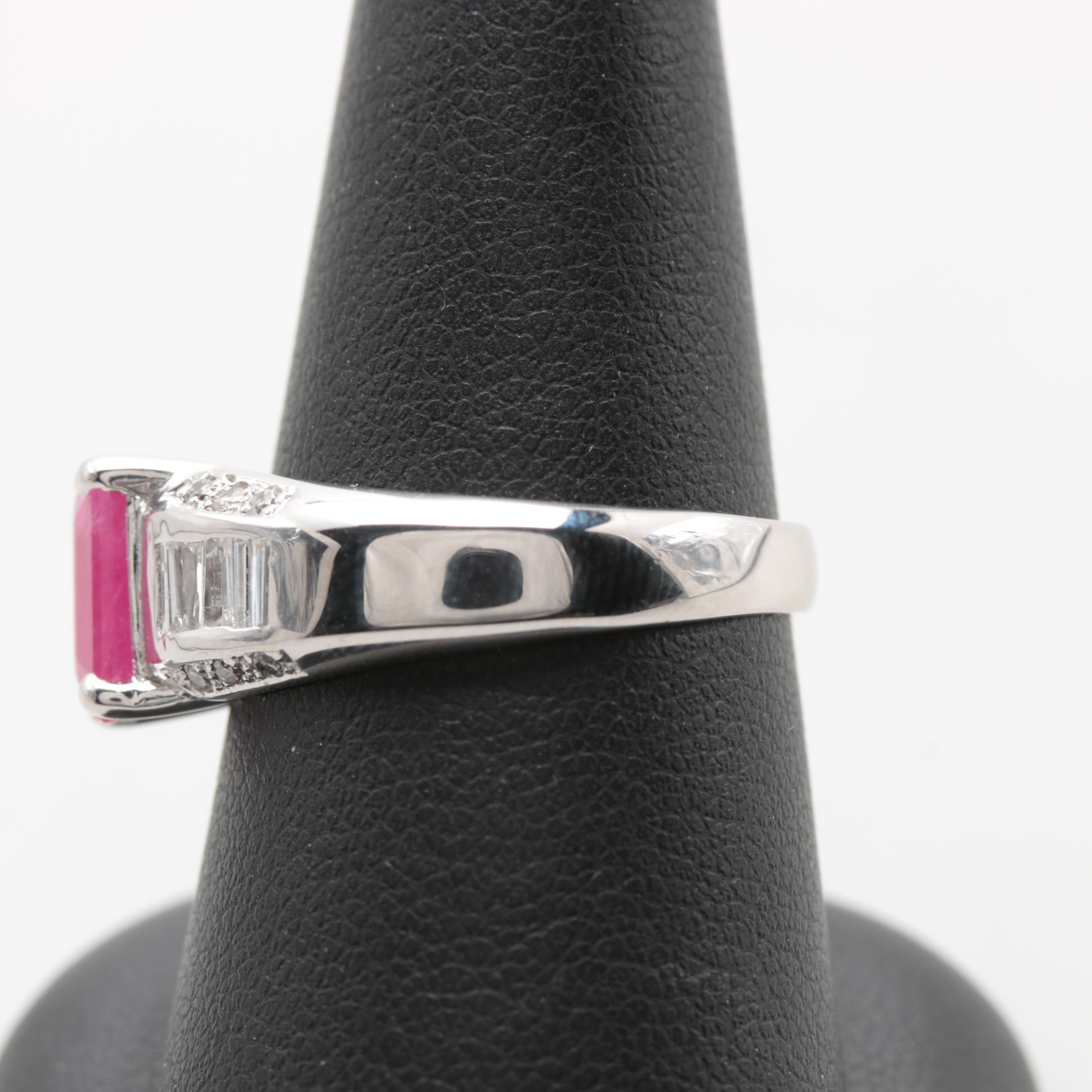 18K White Gold Ruby and Diamond Ring