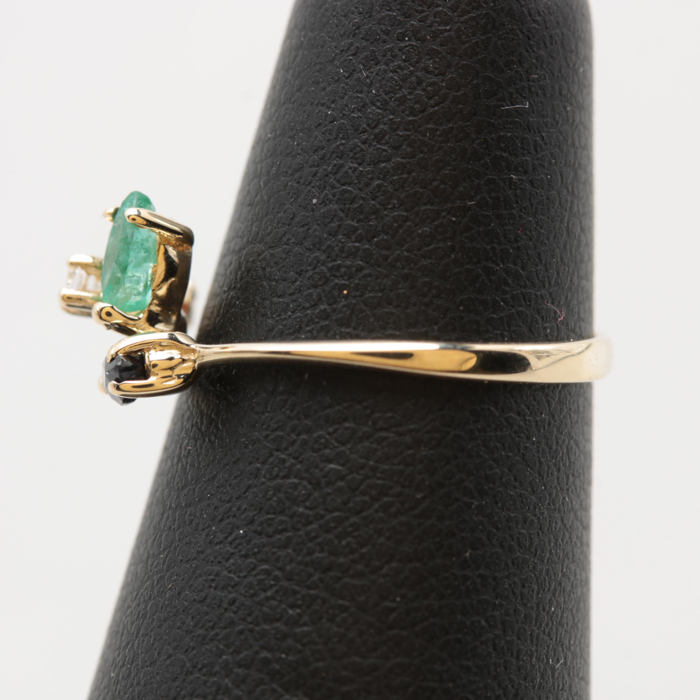 10K White Gold Emerald, Ruby, Blue Sapphire and Cubic Zirconia Ring