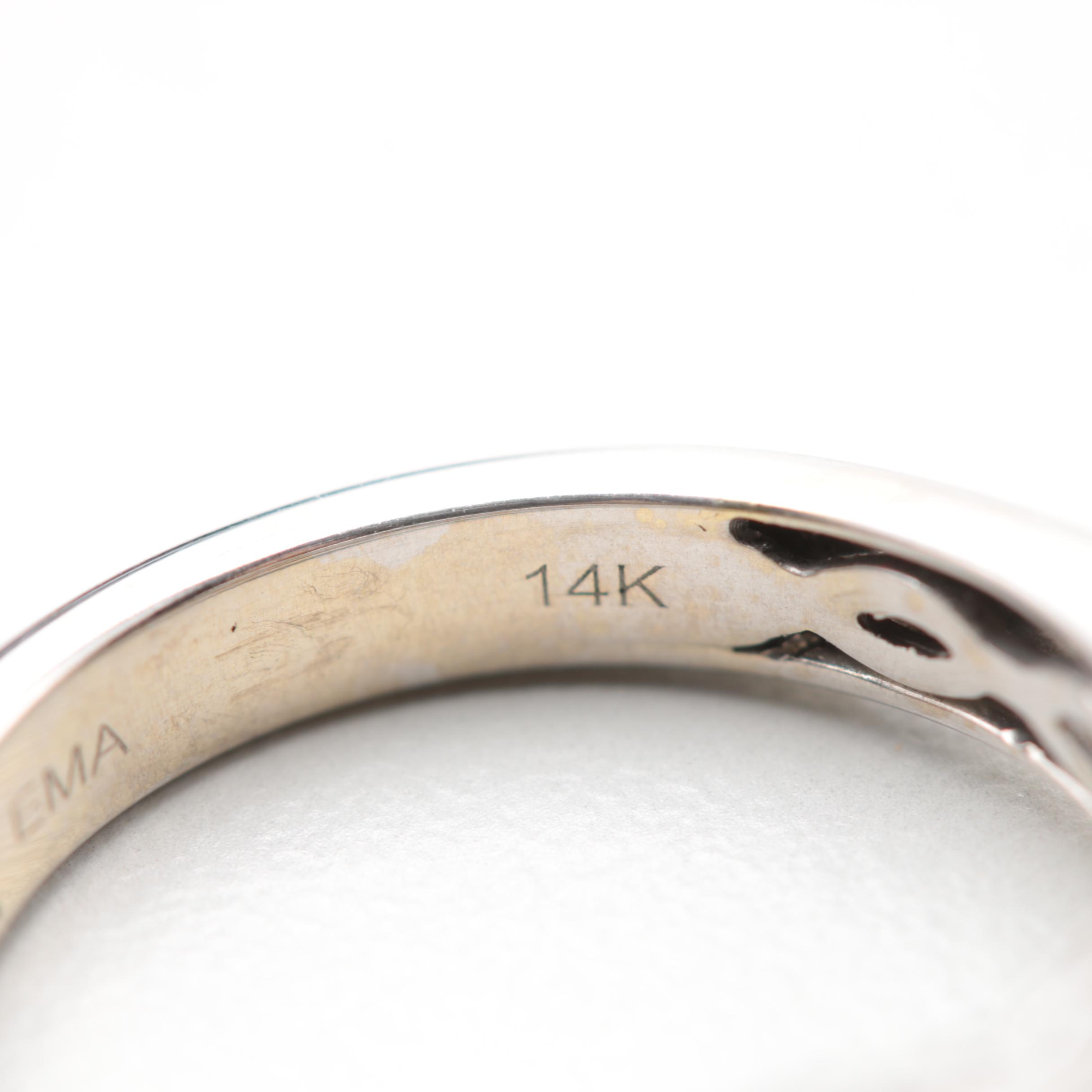 14K White Gold Blue Sapphire and Diamond Ring